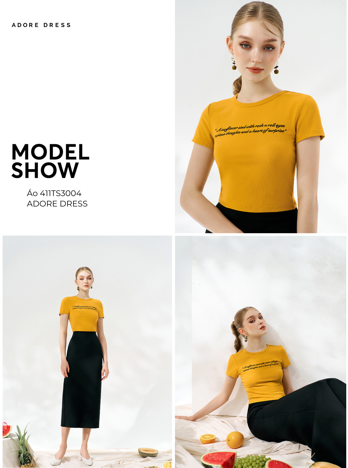 Mô tả Áo phông crop casual thun tăm nhiều màu thêu thân trước 411TS3004 ADORE DRESS - 1