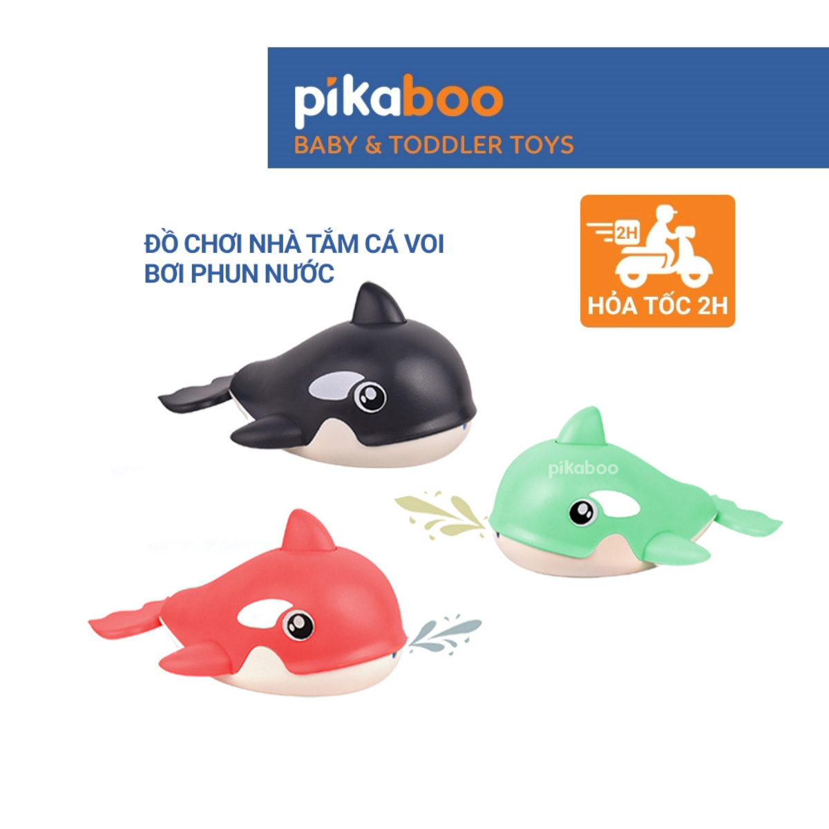 Mô tả Đồ chơi cá heo phun nước nhà tắm Pikaboo, họa tiết bắt mắt, chất liệu silicone mềm dẻo cao cấp - 1