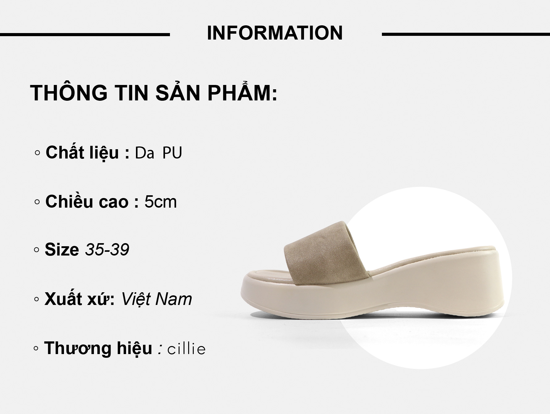 Mô tả Dép Bánh Mì Nữ Cillie Đế Xuồng Cao 5cm Êm Chân Quai Ngang Vải Mềm Mại 1181 - 1