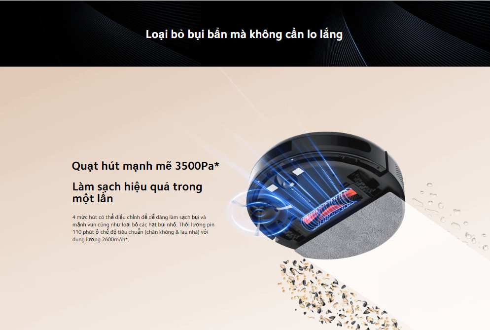 Mô tả Robot hút bụi, lau sàn 2 trong 1 Xiaomi Vacuum E10C EU - Lực Hút 3500Pa - Phiên Bản Quốc Tế - 5