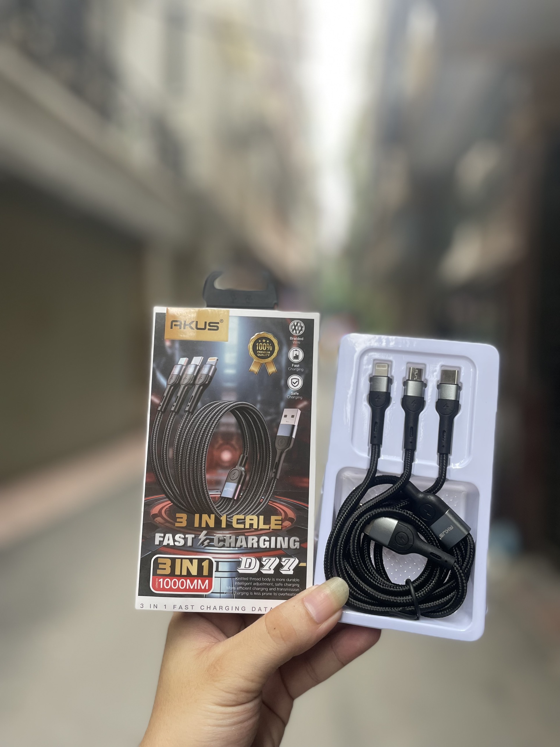 Mô tả Dây cáp sạc nhanh 3 đầu 60W - AKUS D77 - 1
