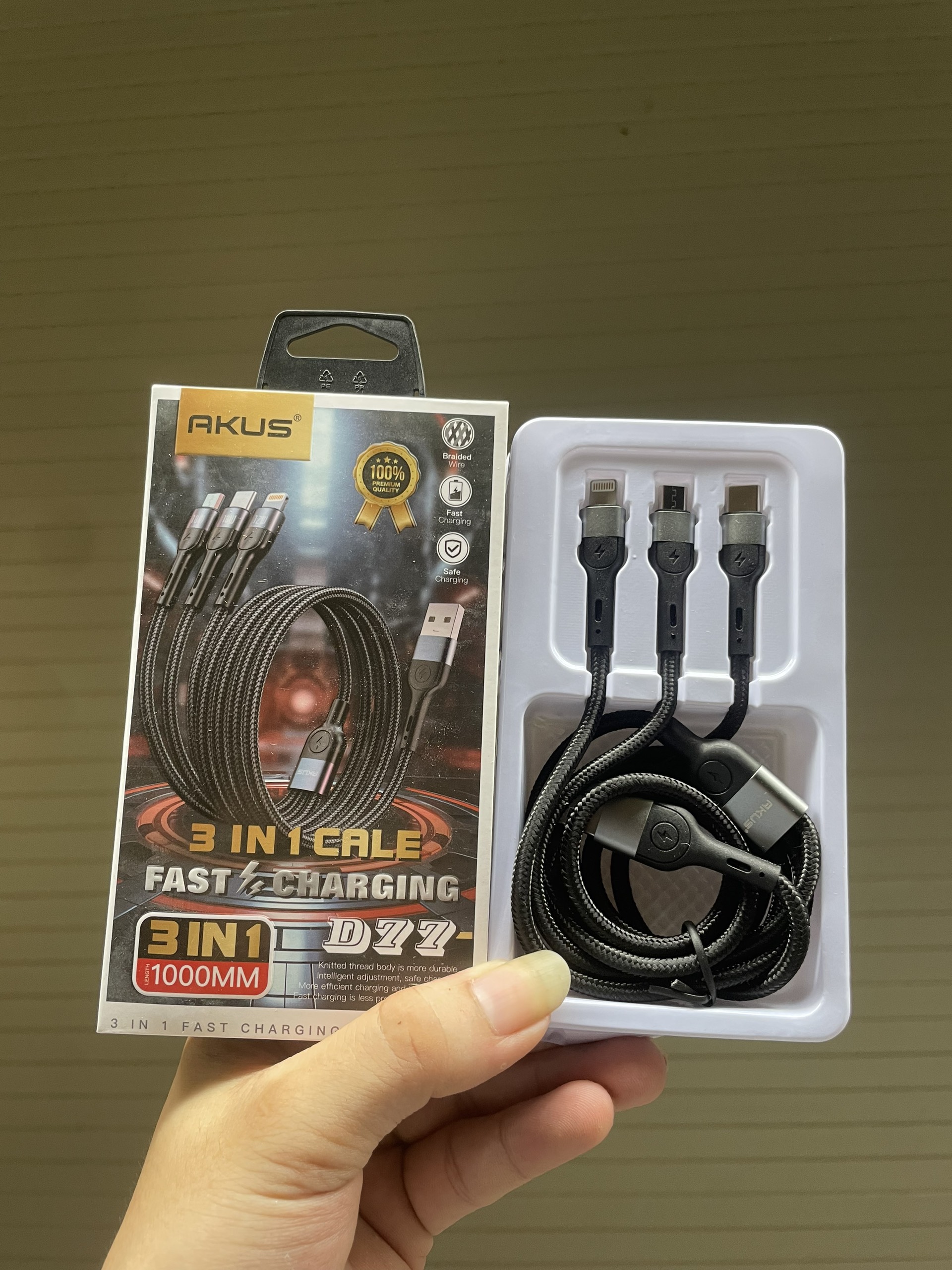 Mô tả Dây cáp sạc nhanh 3 đầu 60W - AKUS D77 - 5