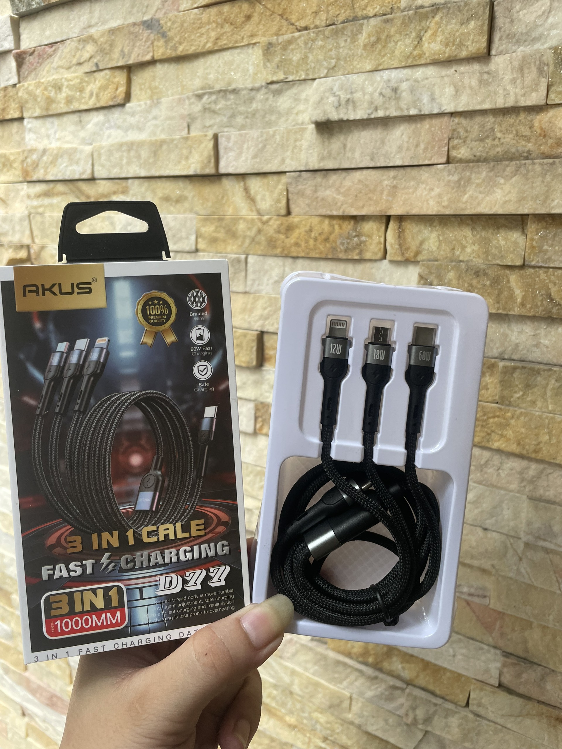 Mô tả Dây cáp sạc nhanh 3 đầu 60W - AKUS D77 - 6