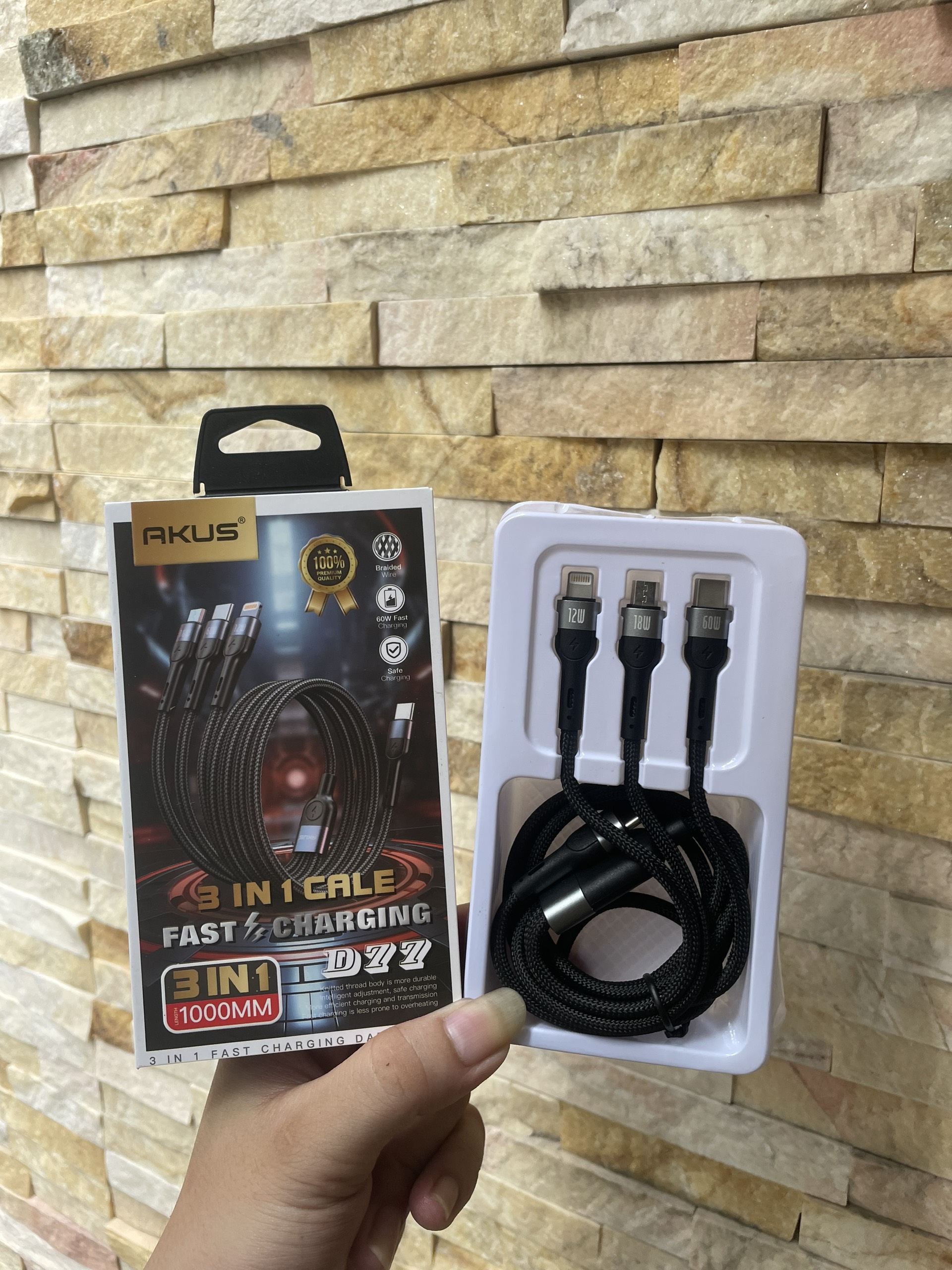 Mô tả Dây cáp sạc nhanh 3 đầu 60W - AKUS D77 - 7