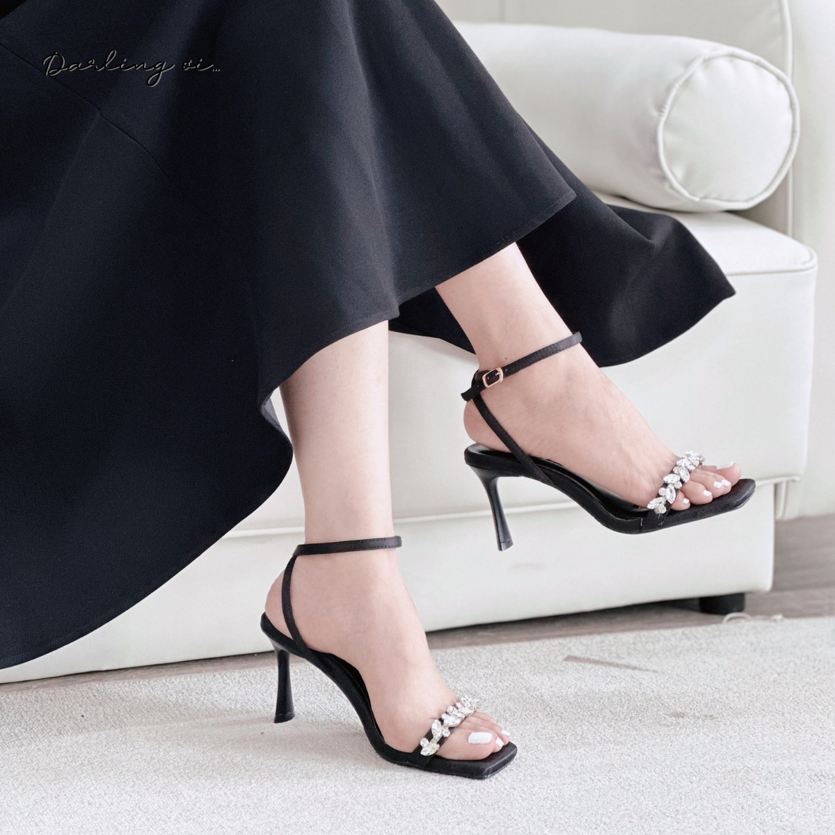 Mô tả Cao Gót 7P Quai Ngang Đính Đá HADU M7129 Sang Trọng Cao Cấp BH 12T - 11