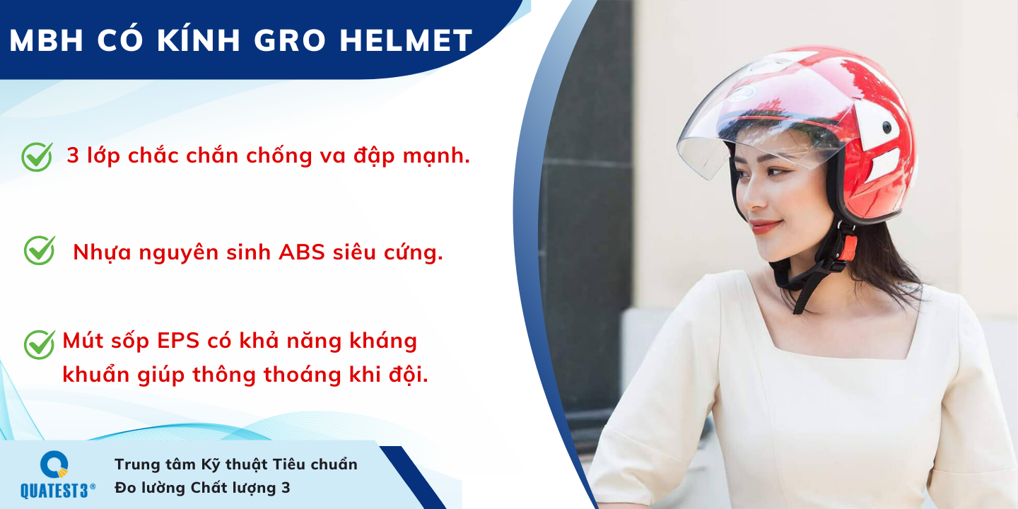 Mô tả Mũ bảo hiểm 3/4 có kính GRO HELMET V0 phong cách, màu sắc trẻ trung cho cả nam nữ, Freesize 55-59cm - 1