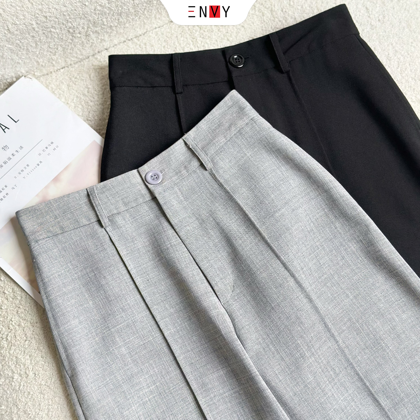 Mô tả Quần Tây Ống Rộng BASIC Lưng Cao ENVY QK53 - 1