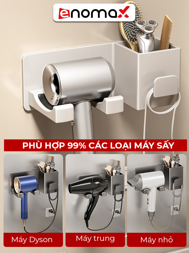 Mô tả Giá đỡ máy sấy tóc Enomax dán tường chắc chắn, Chất liệu Nhôm hàng không, tặng kèm keo dán. Bảo hành 10 năm (Eno-0401) - 3