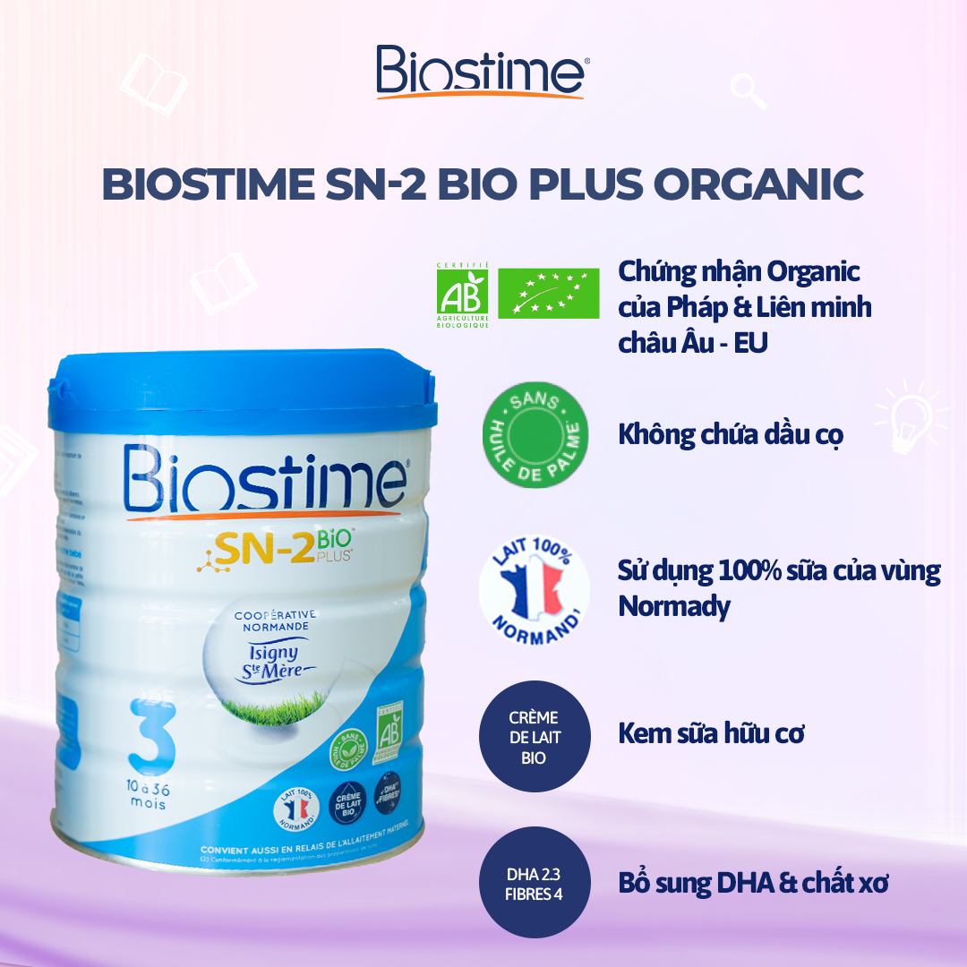 Mô tả Sữa bò Biostime Organic 100% SN-2 Bio Plus Giúp bé phát triển trí não, tăng cường miễn dịch hộp 800g - 1