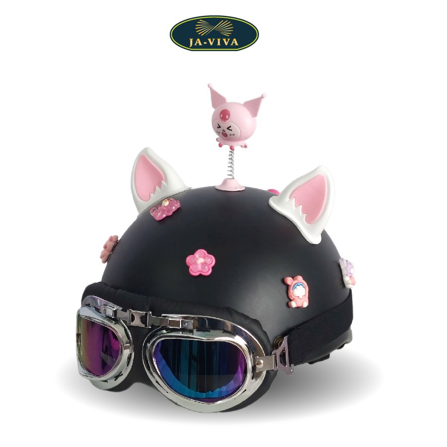 Mô tả Nón Bảo Hiểm Nửa Đầu gắn Kính Phi Công tai mèo, Charm 3D Dễ Thương kèm phụ Kiện Kuromi Gắn Mũ giá rẻ cho nam và nữ - 3