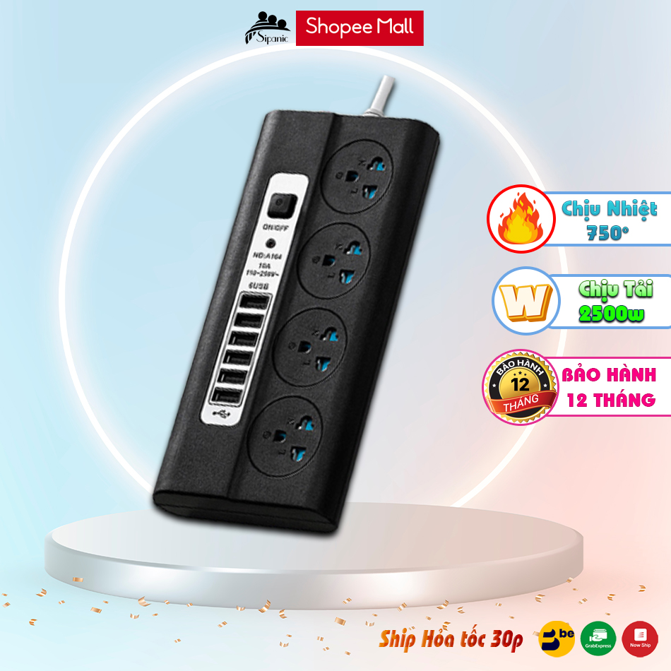 Mô tả Ổ cắm điện Sipanic 6 cổng USB Sạc nhanh Chịu tải 2500w dây dài 2m2 chống quá tải, chống giật - 2
