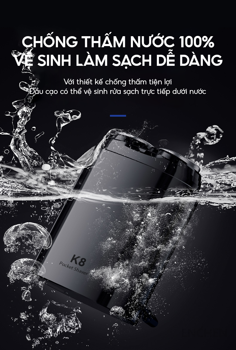 Mô tả Máy cạo râu Enchen K8 đầu cạo 2D chống nước, 18 lưỡi dao tự mài, pin dùng đến 60 ngày - BH 6 tháng - 7