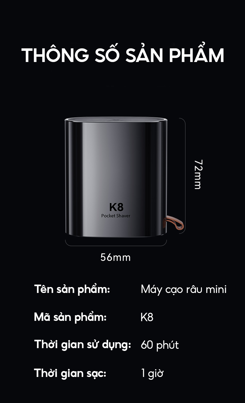 Mô tả Máy cạo râu Enchen K8 đầu cạo 2D chống nước, 18 lưỡi dao tự mài, pin dùng đến 60 ngày - BH 6 tháng - 12