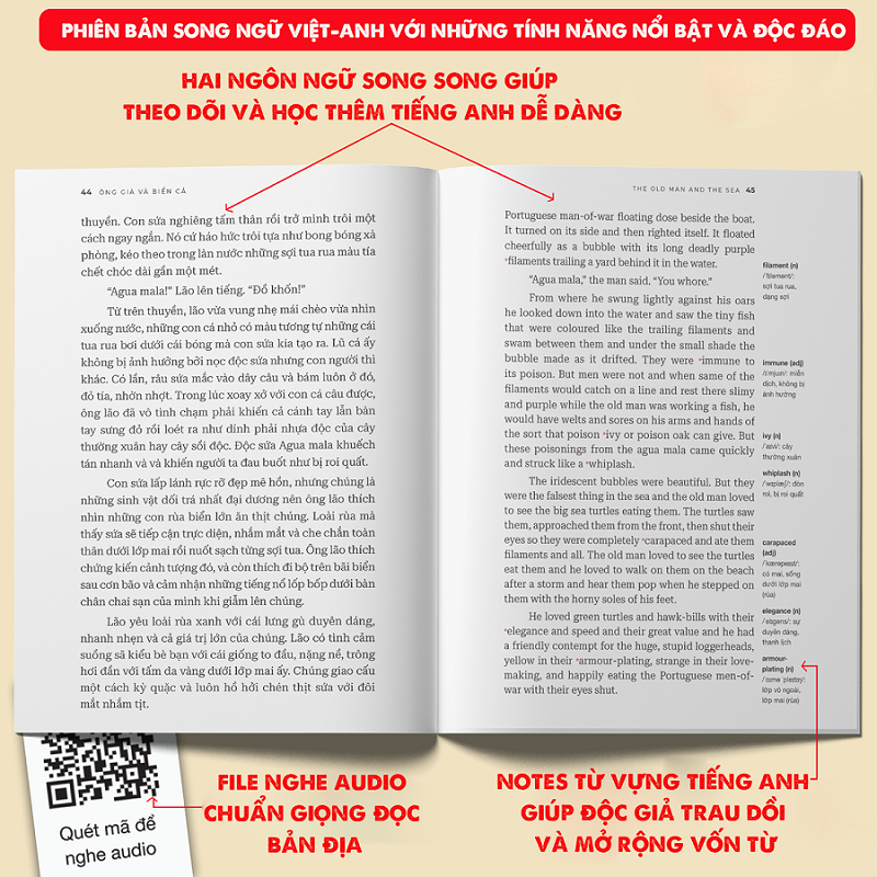 Mô tả Sách song ngữ Ông Già Và Biển Cả kinh điển kèm theo note từ vựng và file nghe - HG Books - 3