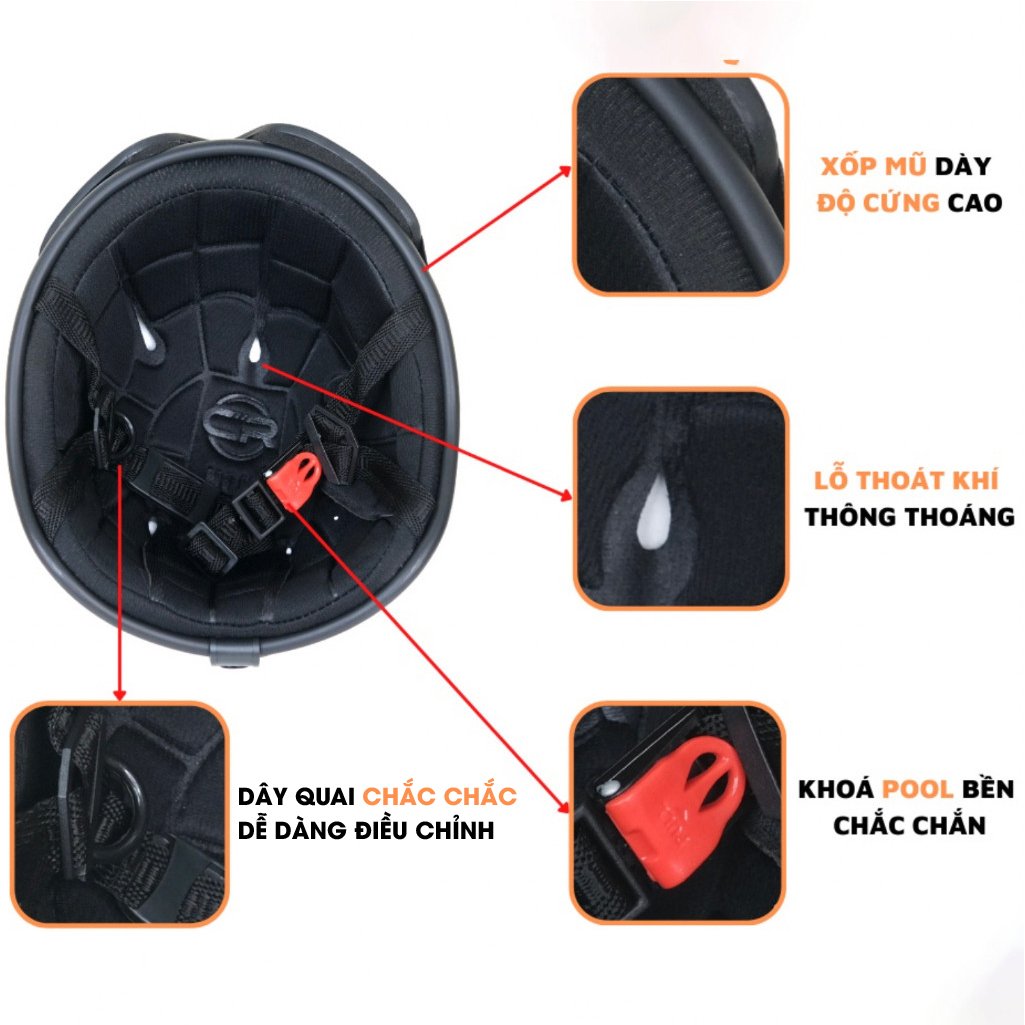 Mô tả Mũ bảo hiểm trơn 1/2, nón bảo hiểm nửa đầu màu sơn trơn kính phi công, giá rẻ nhiều màu nam nữ siêu cute - 2