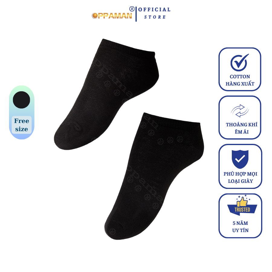 Mô tả Tất vớ nam cổ ngắn vớ đen nam tất nam trơn basic đen vải cotton thoáng khí chống mùi OVT3 OPPAMAN - 2
