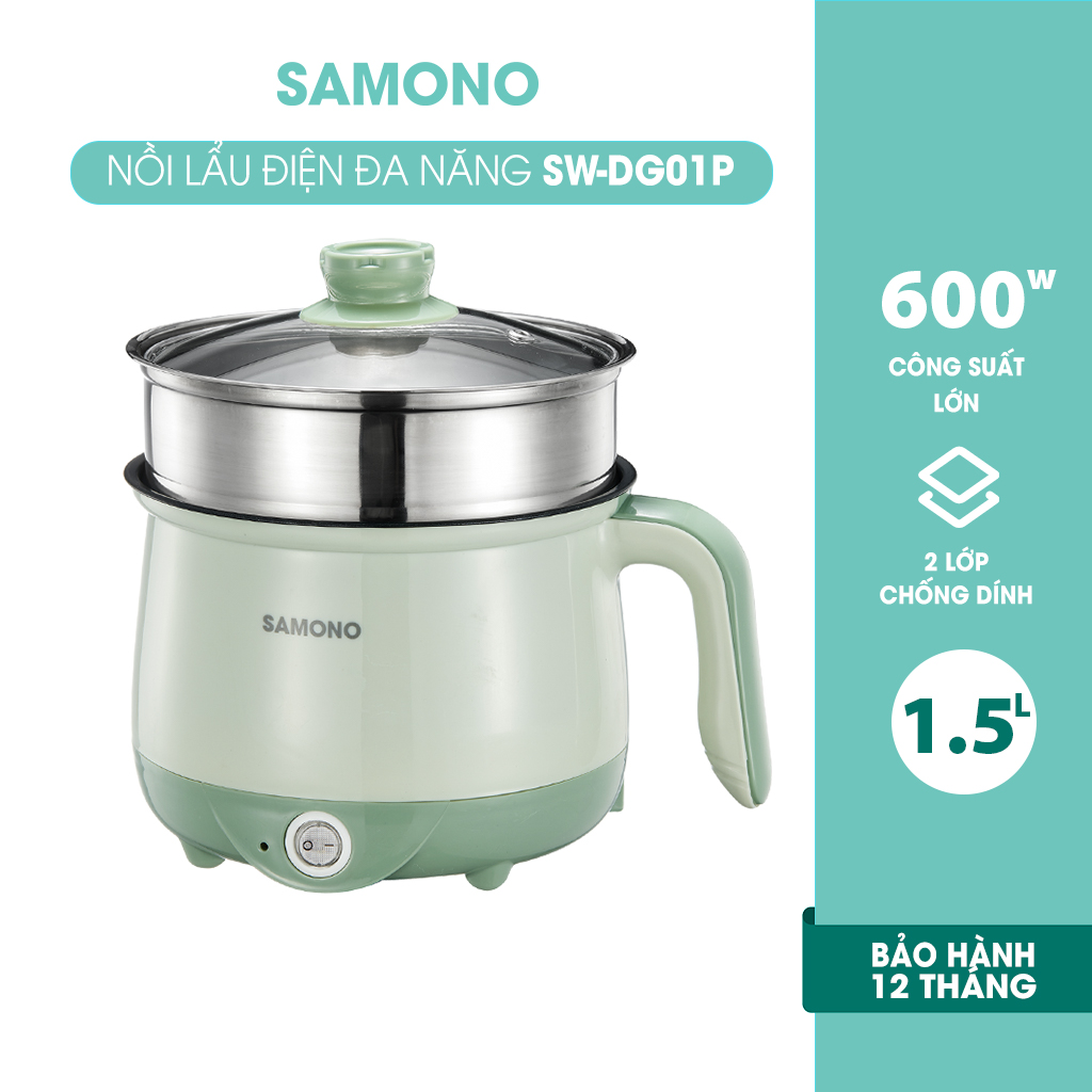 Mô tả Nồi điện đa năng dung tích 1.5L Samono SW-DG01P phủ 2 lớp chống dính, công suất 600W, kèm xửng hấp inox - 1