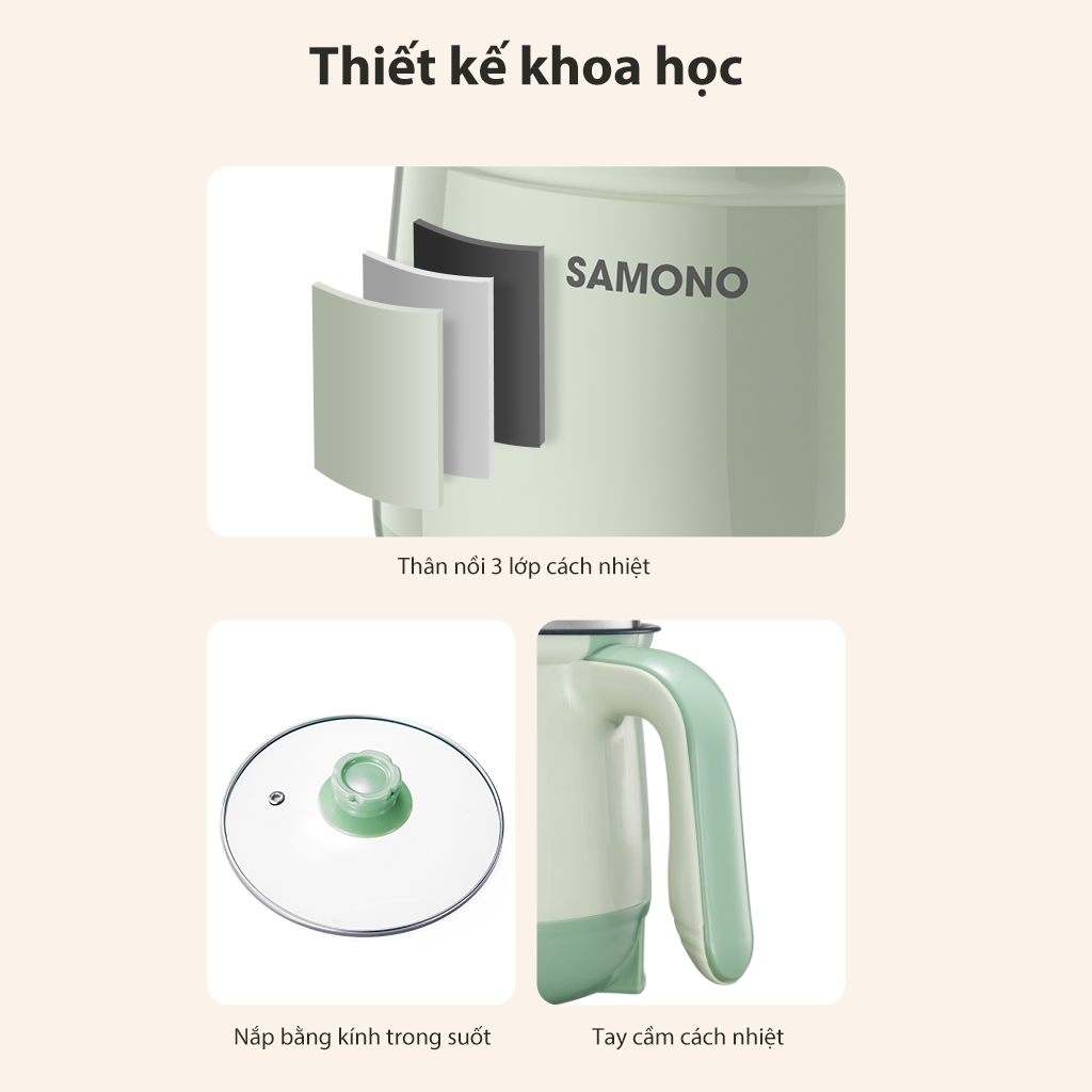 Mô tả Nồi điện đa năng dung tích 1.5L Samono SW-DG01P phủ 2 lớp chống dính, công suất 600W, kèm xửng hấp inox - 2