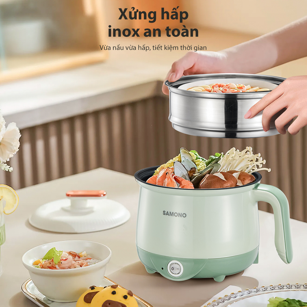 Mô tả Nồi điện đa năng dung tích 1.5L Samono SW-DG01P phủ 2 lớp chống dính, công suất 600W, kèm xửng hấp inox - 7
