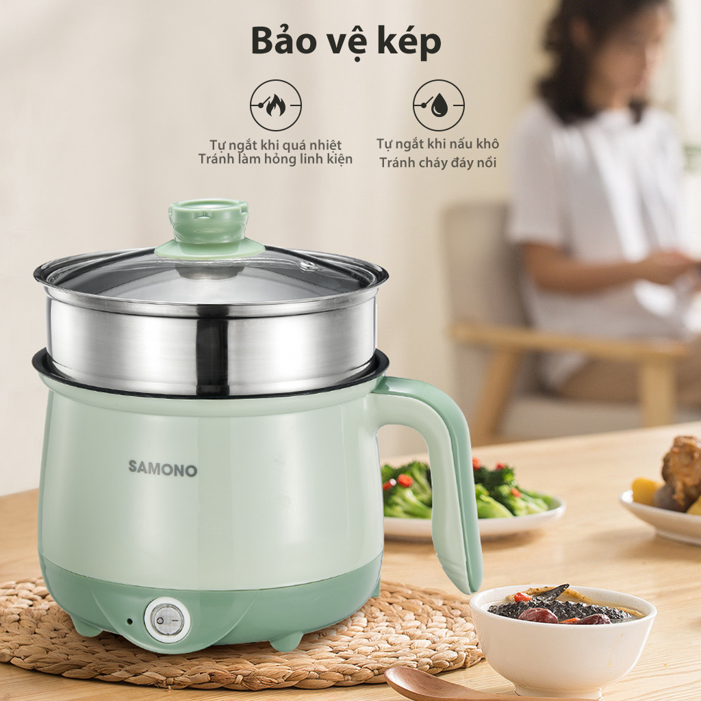 Mô tả Nồi điện đa năng dung tích 1.5L Samono SW-DG01P phủ 2 lớp chống dính, công suất 600W, kèm xửng hấp inox - 8
