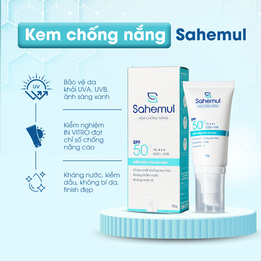 Mô tả Kem Chống Nắng Nâng Tone, Kiềm Dầu, Kháng Nước Cho Da Dầu Mụn 20gr Sahemul [TẶNG NTT 150ML] - 1