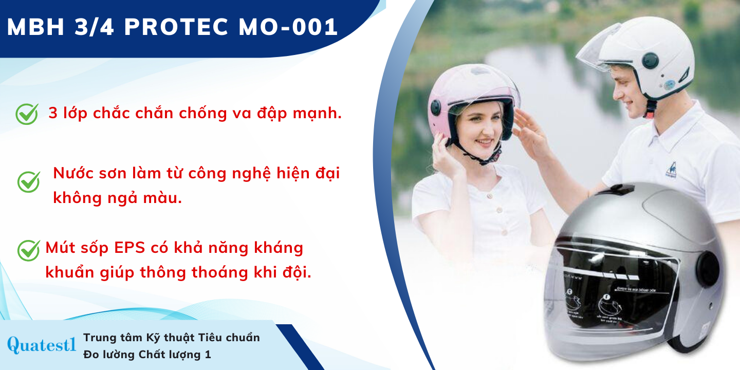 Mô tả Mũ bảo hiểm 3/4 có kính Protec MO-001, kiểu dáng mới, gọn nhẹ, ôm sát đầu, thời trang - 1