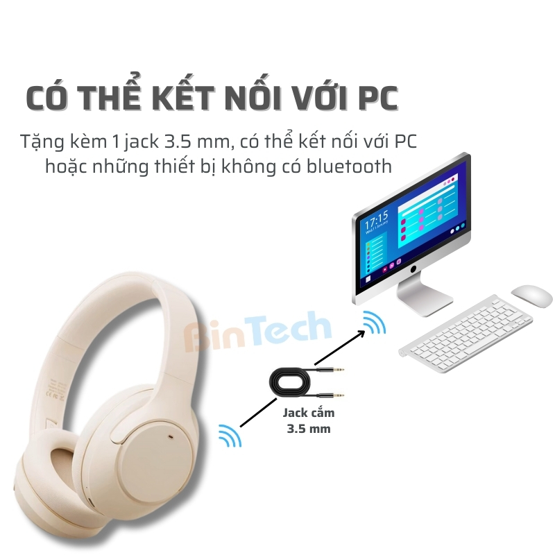 Headphone BINTECH V500, tai nghe có mic, tai nghe chụp có tích hợp mic ...