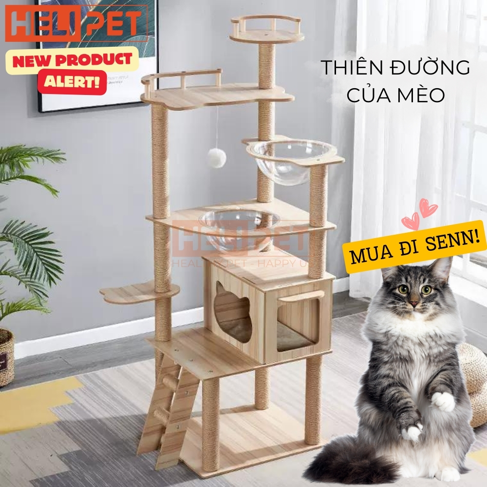Mô tả Nhà Gỗ Cattree Nhà cây cho mèo leo trèo cào móng HELIPET Đa dạng thiết kế Dễ dàng lắp đặt - 1