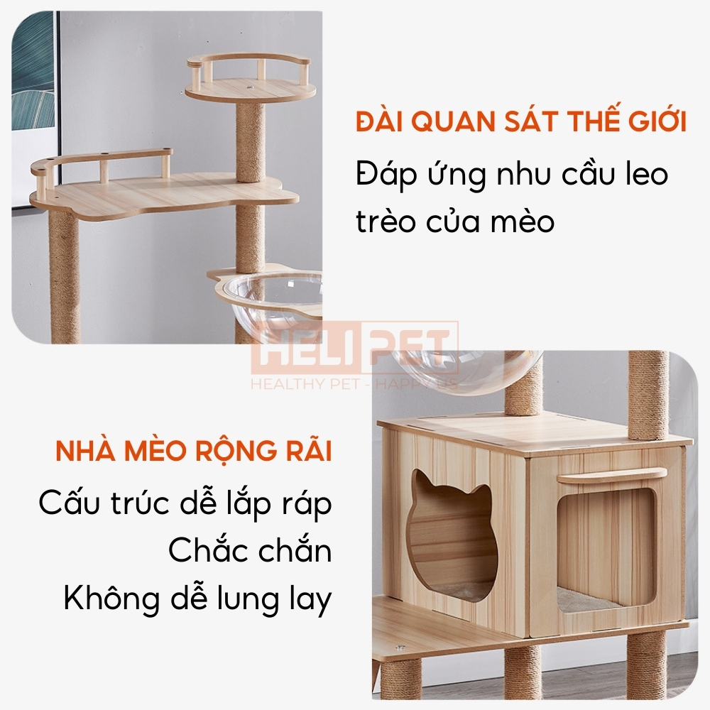 Mô tả Nhà Gỗ Cattree Nhà cây cho mèo leo trèo cào móng HELIPET Đa dạng thiết kế Dễ dàng lắp đặt - 4