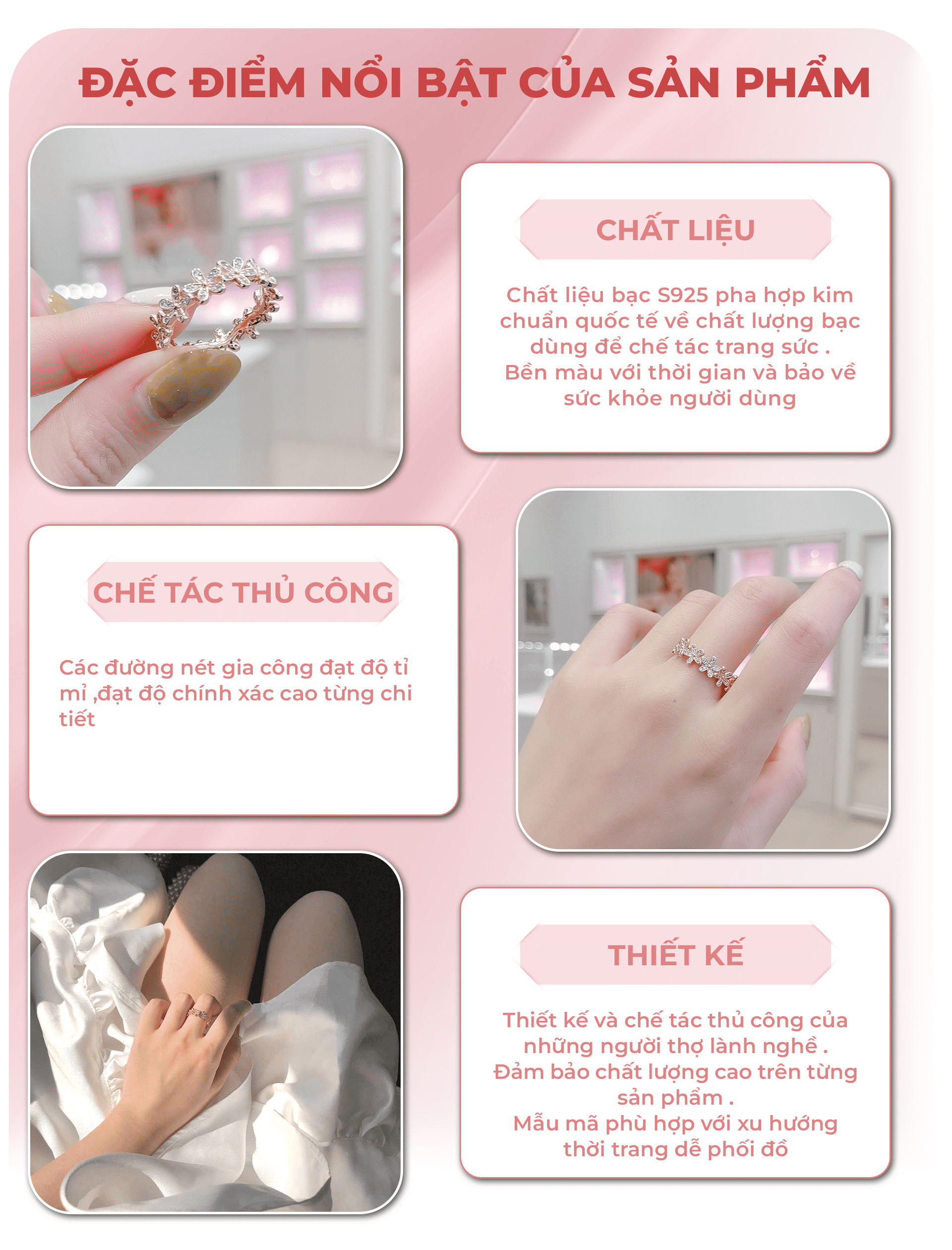 Mô tả Nhẫn bạc nữ CDE Stone Attach Chrysanthemum Ring CDE8044RG - Nhẫn bạc nữ Lamy - 2