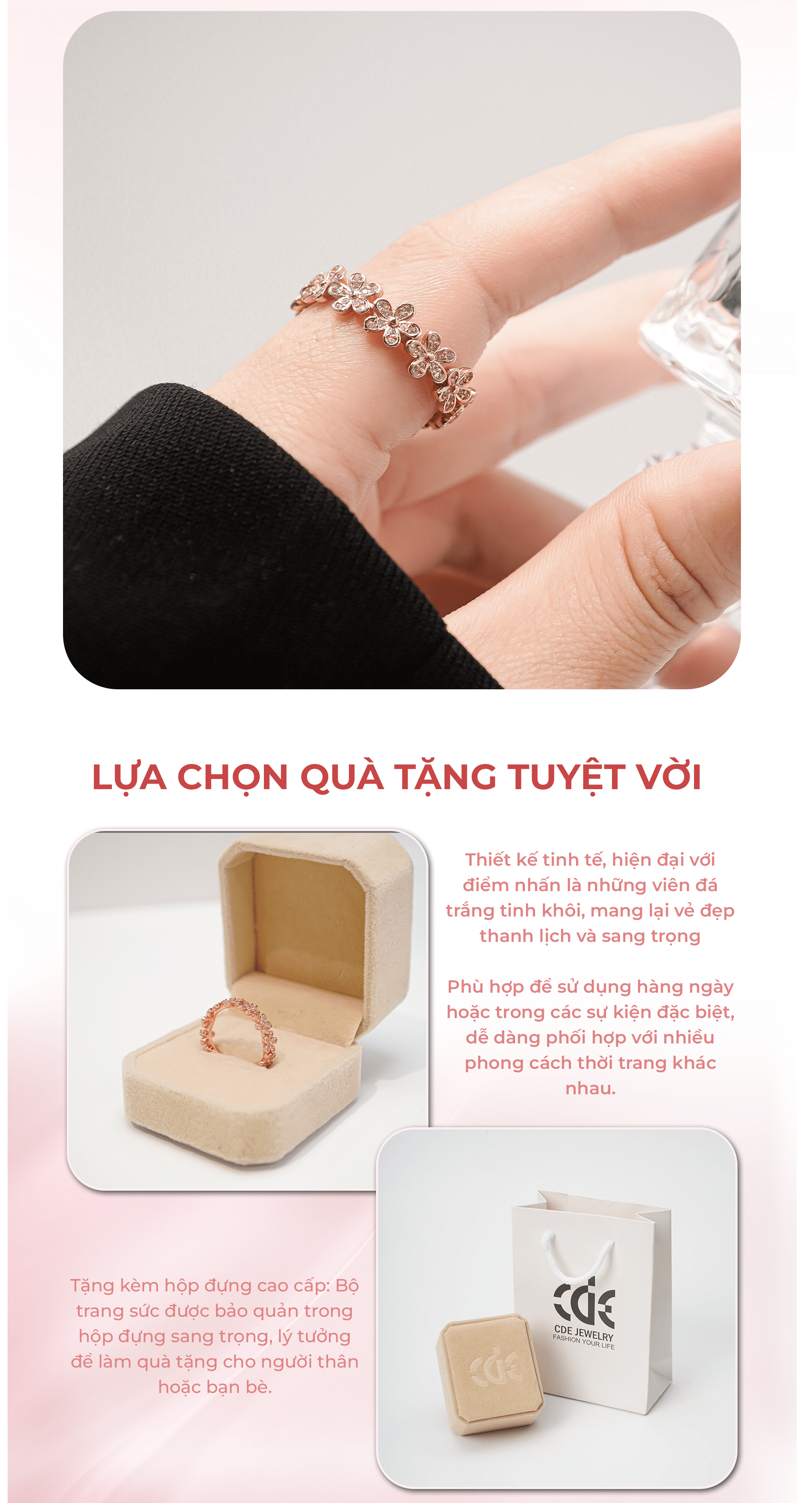 Mô tả Nhẫn bạc nữ CDE Stone Attach Chrysanthemum Ring CDE8044RG - Nhẫn bạc nữ Lamy - 5
