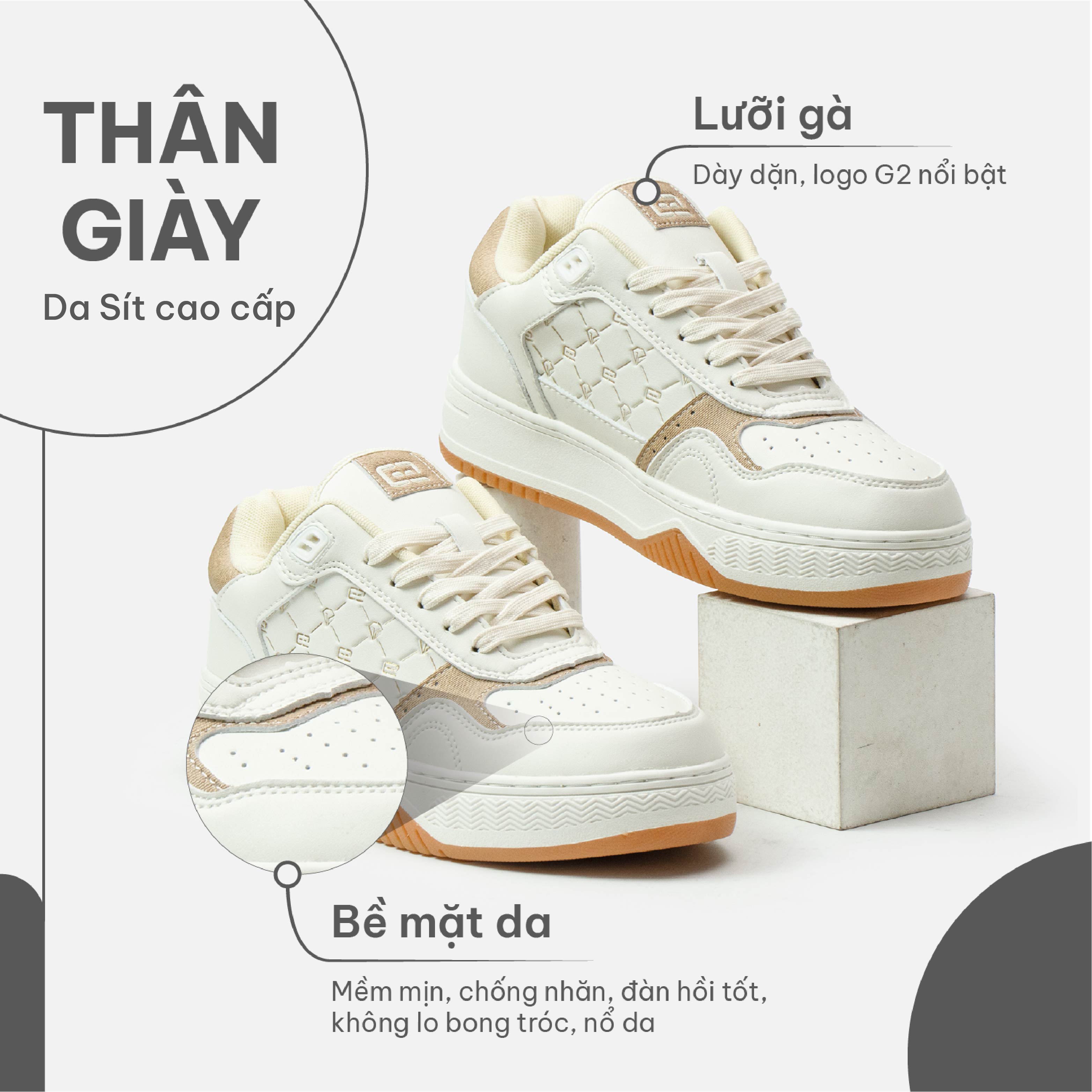 Mô tả Giày sneaker G2 Ageta kiểu giày nam nữ đế cao dáng giày thể thao nam dùng tập gym, chạy bộ đi chơi độn đế tăng chiều cao - 2