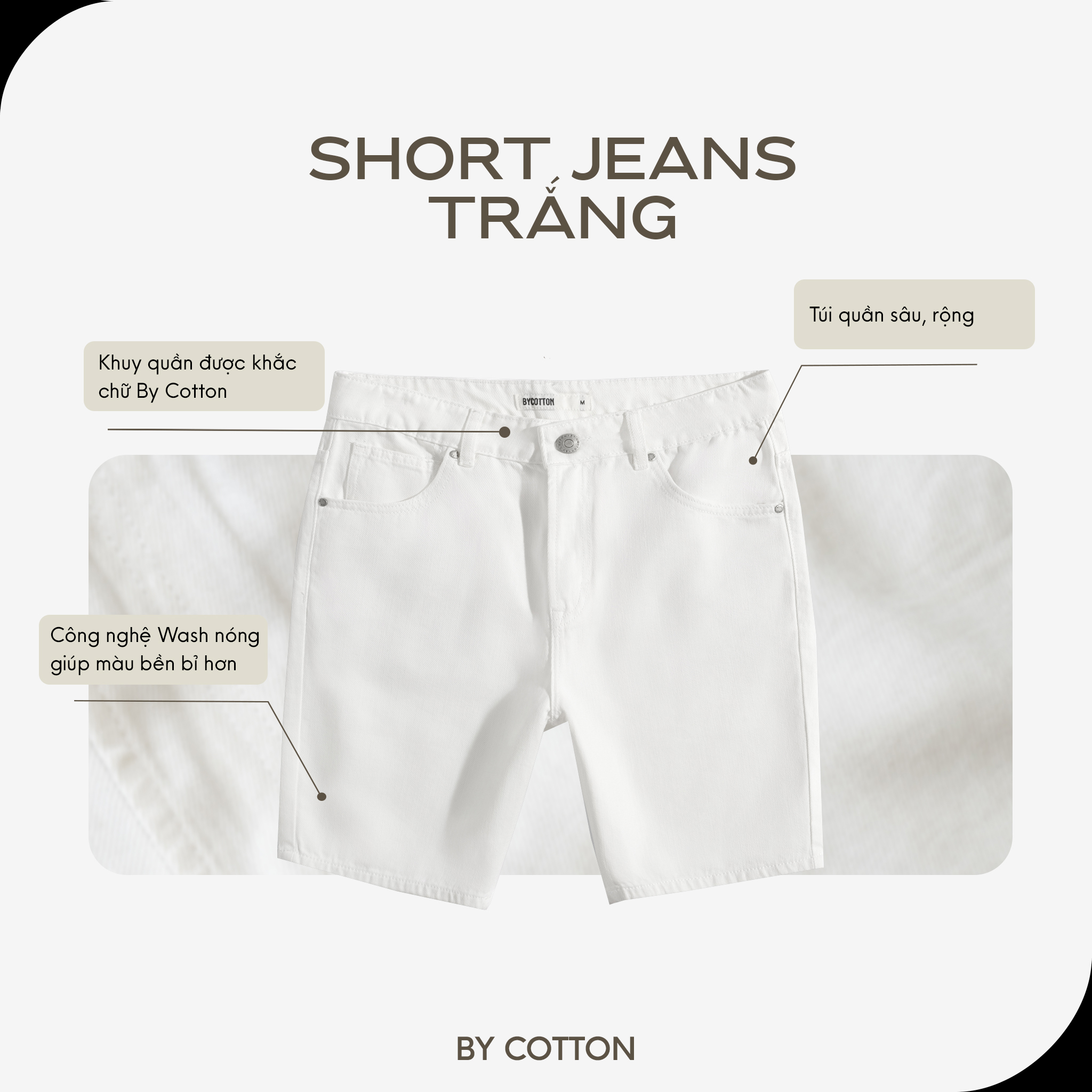 Mô tả Quần Short Jeans Nam By Cotton Cao Cấp 3 Màu Đen - Trắng - Be - 1