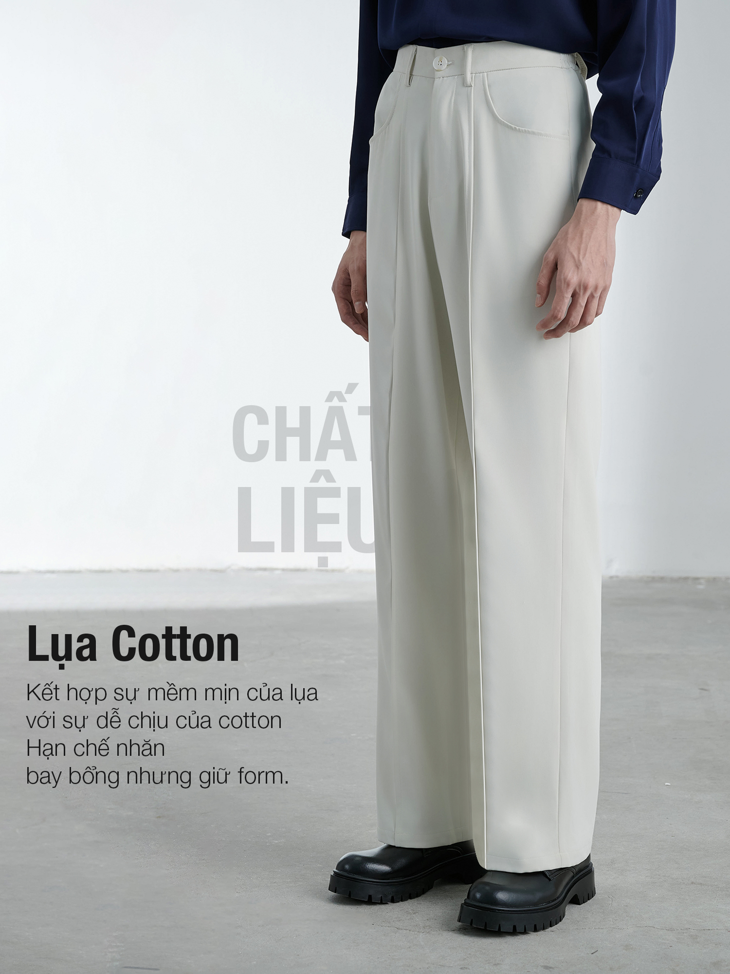 Mô tả Quần ống rộng nam thương hiệu JBAGY vải Lụa Cotton cách điệu xếp ly - JD0107 - 2