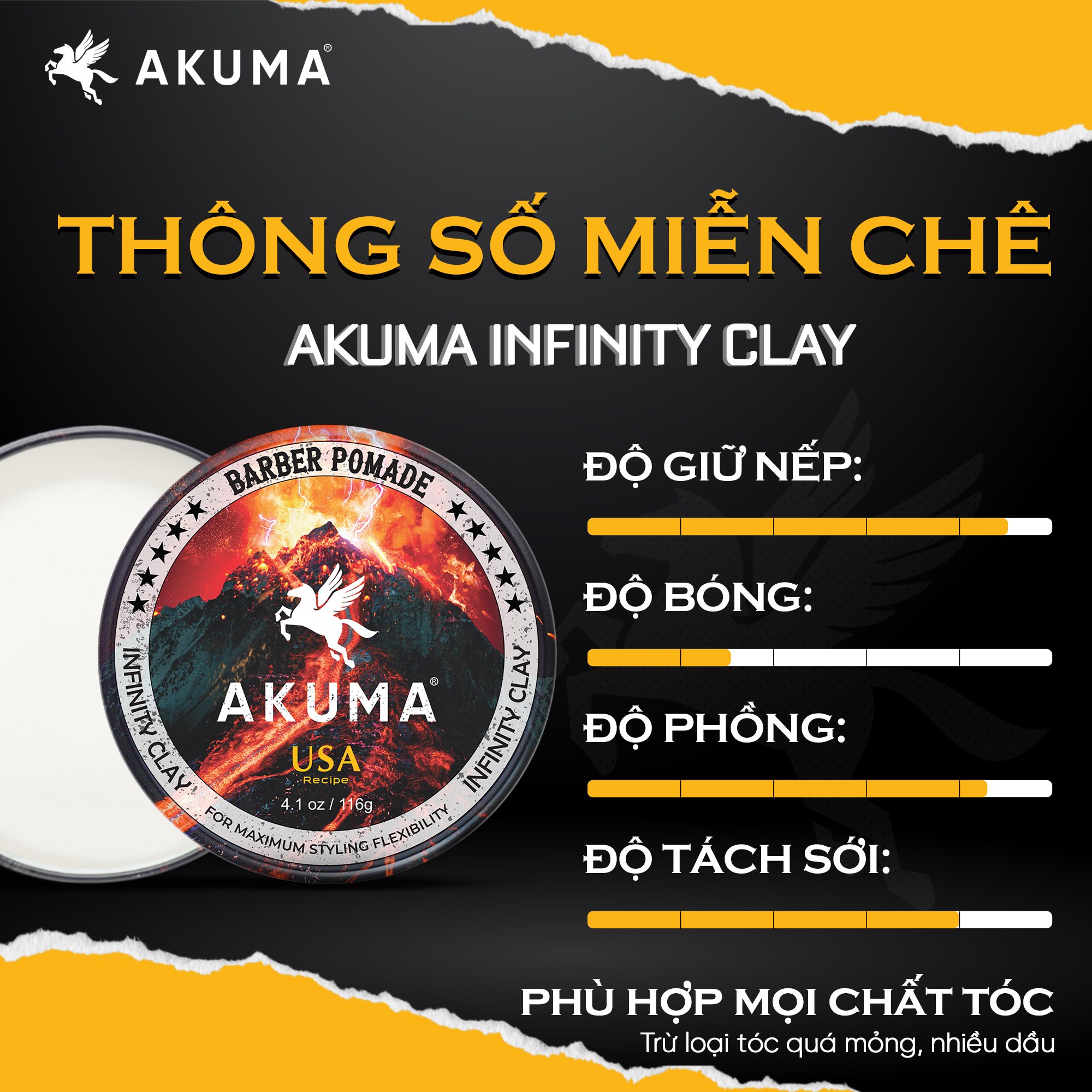 Mô tả Sáp Vuốt Tóc, Gôm Xịt Tóc, Xịt Tạo Phồng Tóc AKUMA Hàng Chính Hãng (Tặng 2 Lược Vuốt Sáp Khi Mua Combo 2 Món) - 2