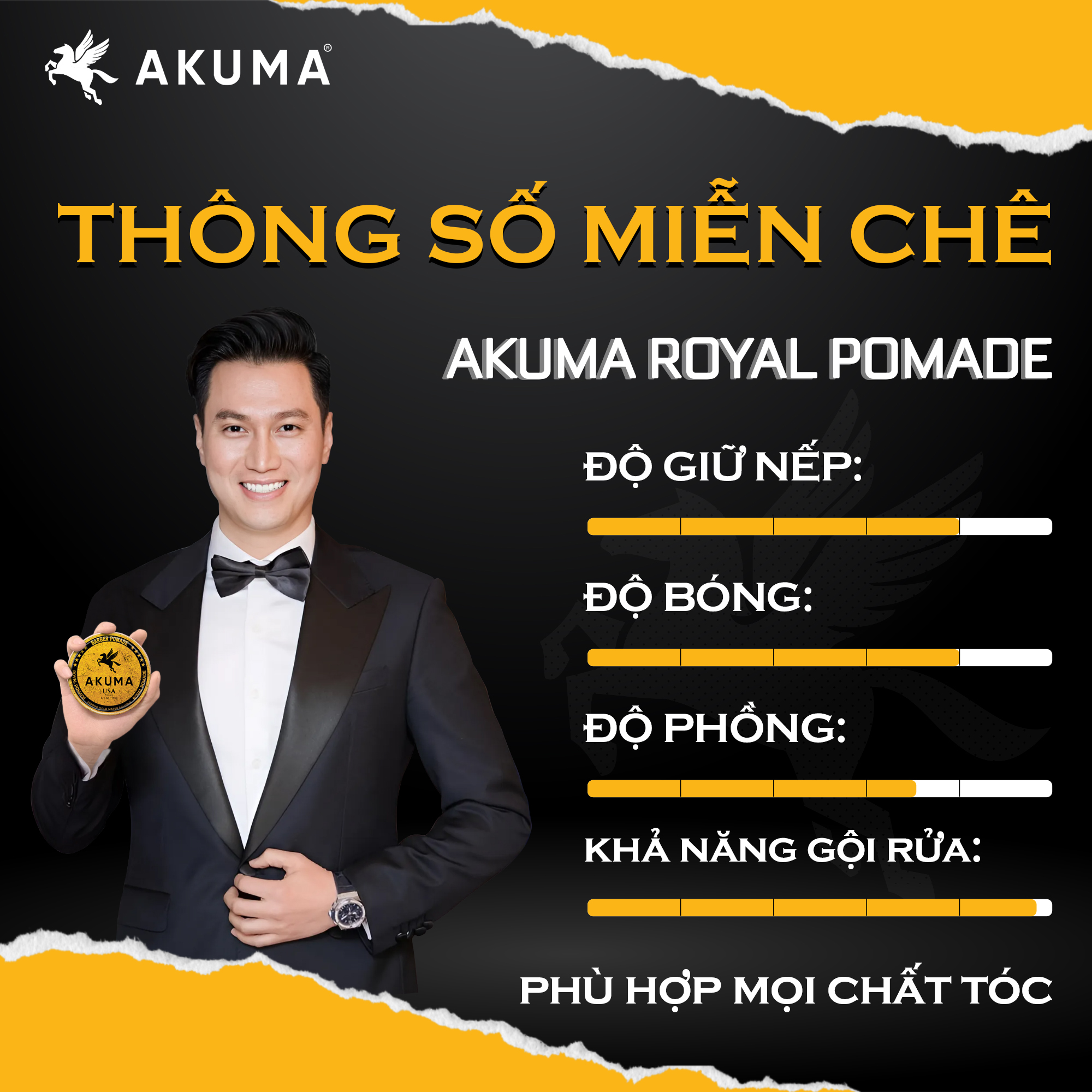 Mô tả Sáp Vuốt Tóc, Gôm Xịt Tóc, Xịt Tạo Phồng Tóc AKUMA Hàng Chính Hãng (Tặng 2 Lược Vuốt Sáp Khi Mua Combo 2 Món) - 3