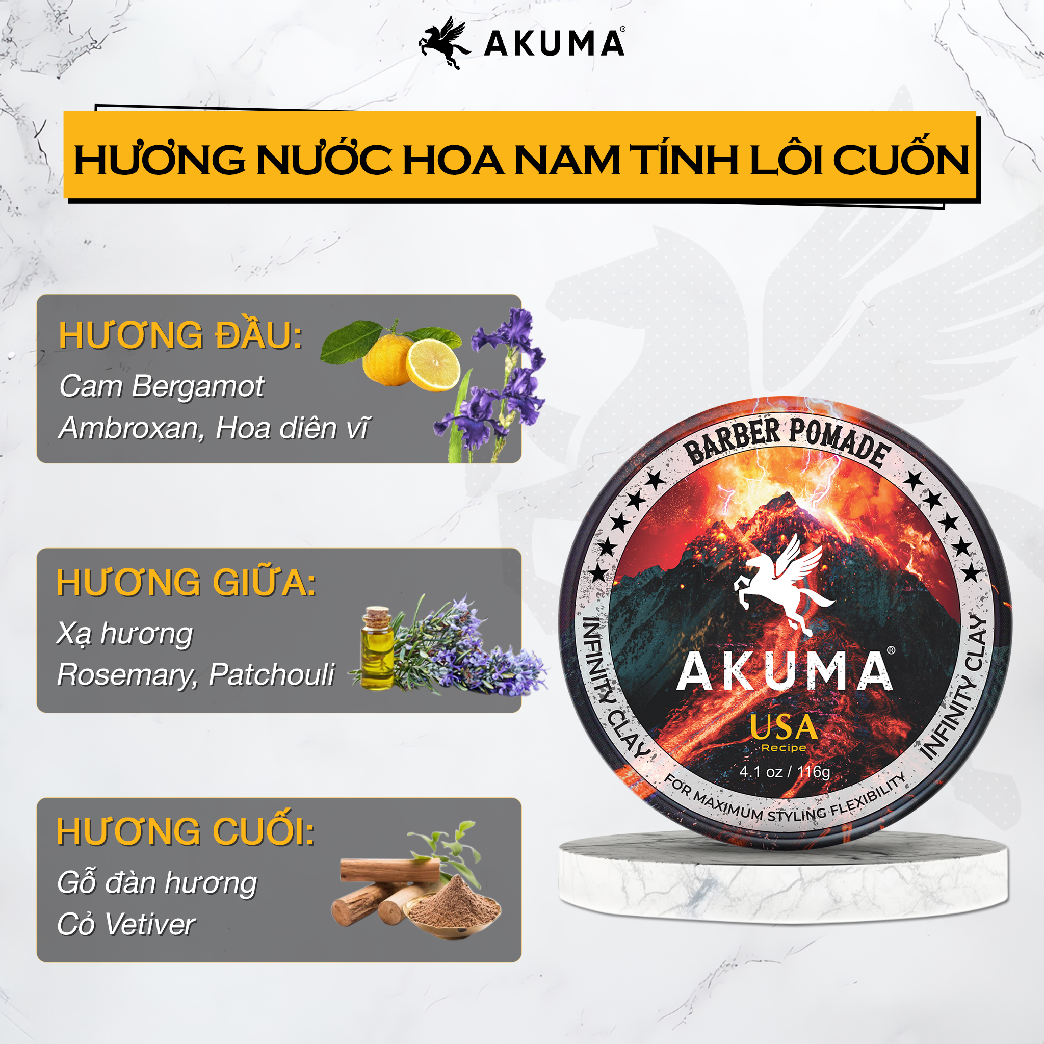 Mô tả Sáp Vuốt Tóc AKUMA INFINITY CLAY Hàng Chính Hãng, Độ Bóng Mờ Tự Nhiên Akuma - 5