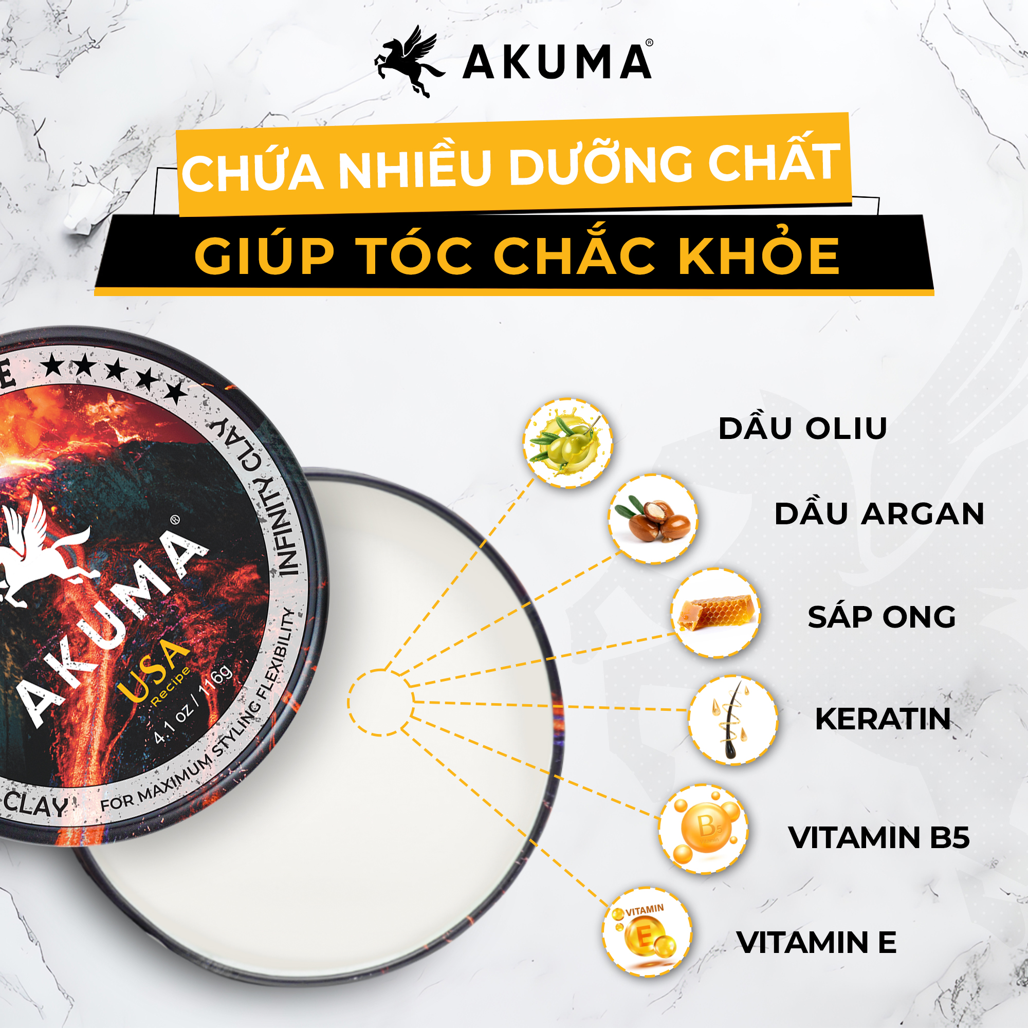 Mô tả Sáp Vuốt Tóc AKUMA INFINITY CLAY Hàng Chính Hãng, Độ Bóng Mờ Tự Nhiên Akuma - 3