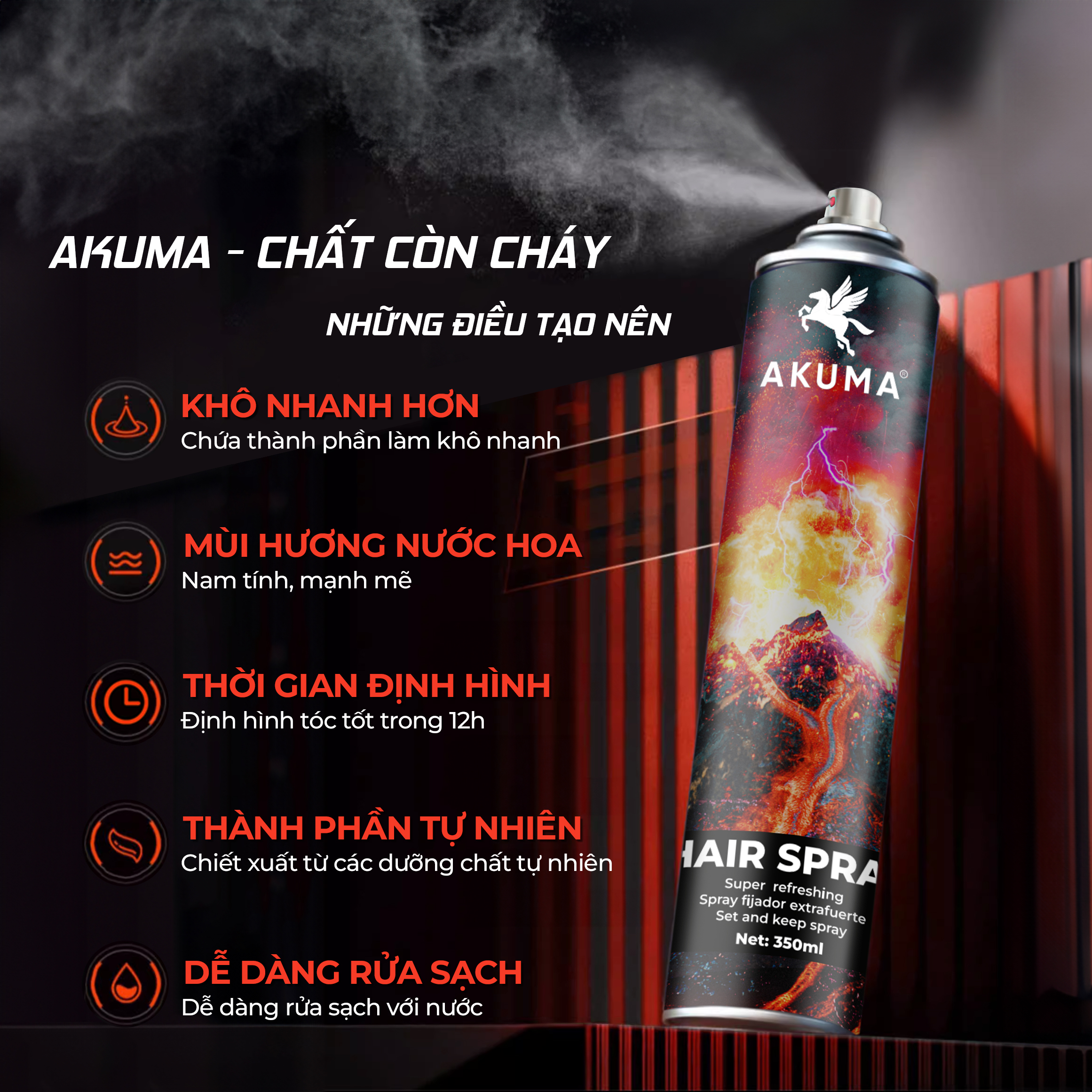 Mô tả Gôm Xịt Giữ Nếp Tóc AKUMA HAIR SPRAY 390ml Hương Nước Hoa Chính Hãng Akuma - 3