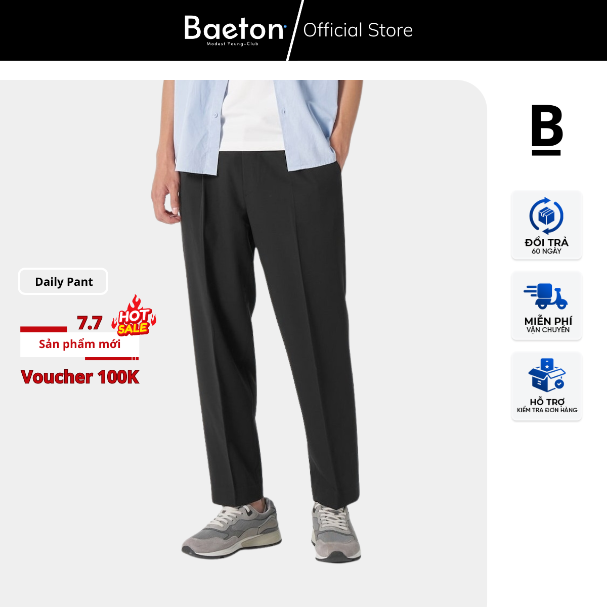 Mô tả Quần vải cạp chun Baeton daily pant mặc thường ngày chất liệu coolmax cực mềm mịn, thoáng mát-D02 - 1