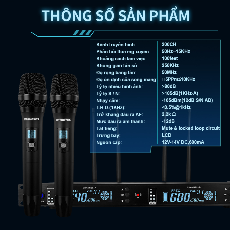 RAYHAYES Micro Không Dây Chuyên Nghiệp Hạng Nặng UHF 200 KÊNH Bộ Hệ ...