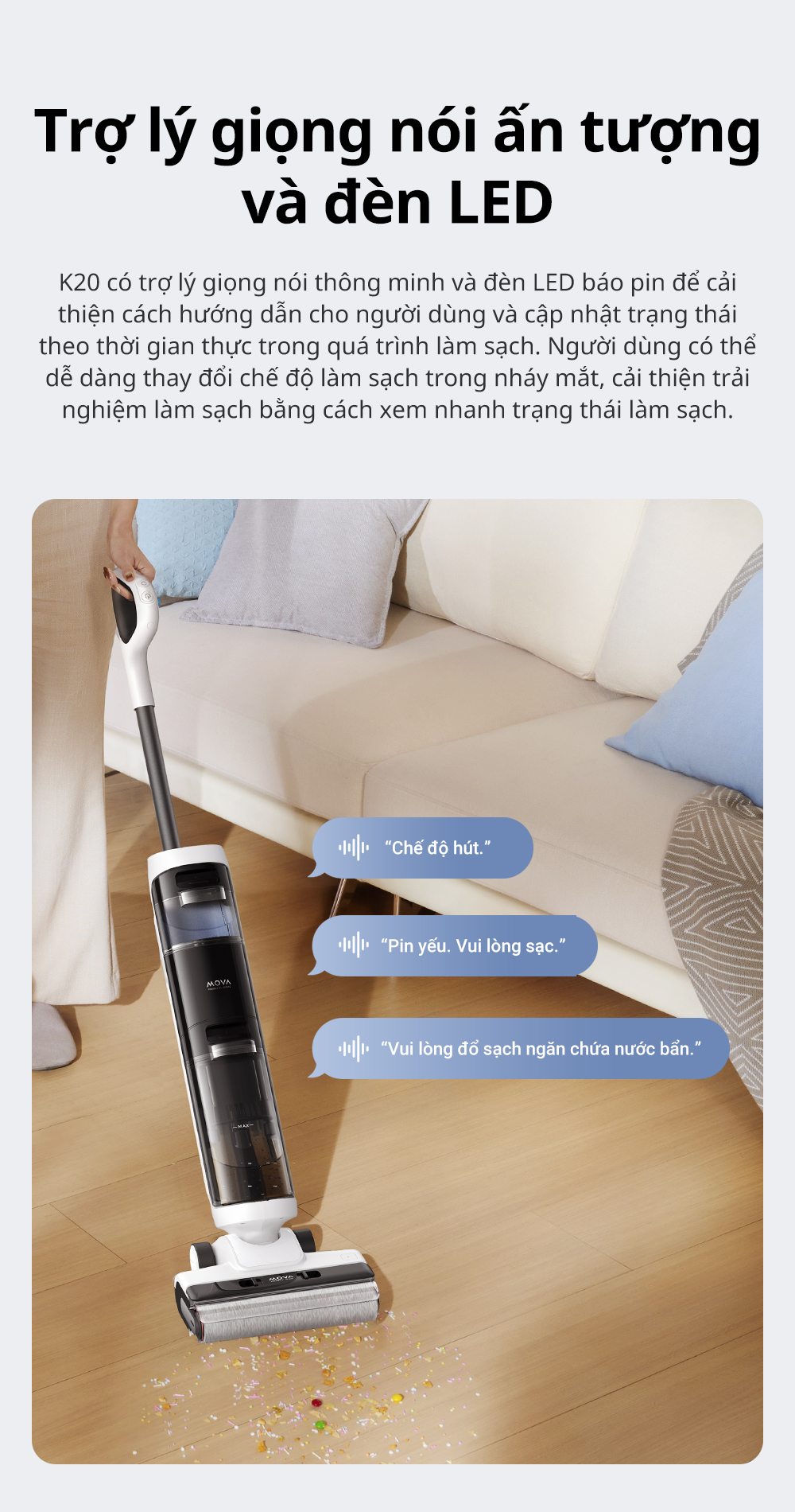 Mô tả Máy hút bụi lau nhà khô và ướt đa năng Mova K20/K20 Pro | Không dây | Lực hút 7000Pa- Hàng chính hãng - Bảo hành 12 thán - 8