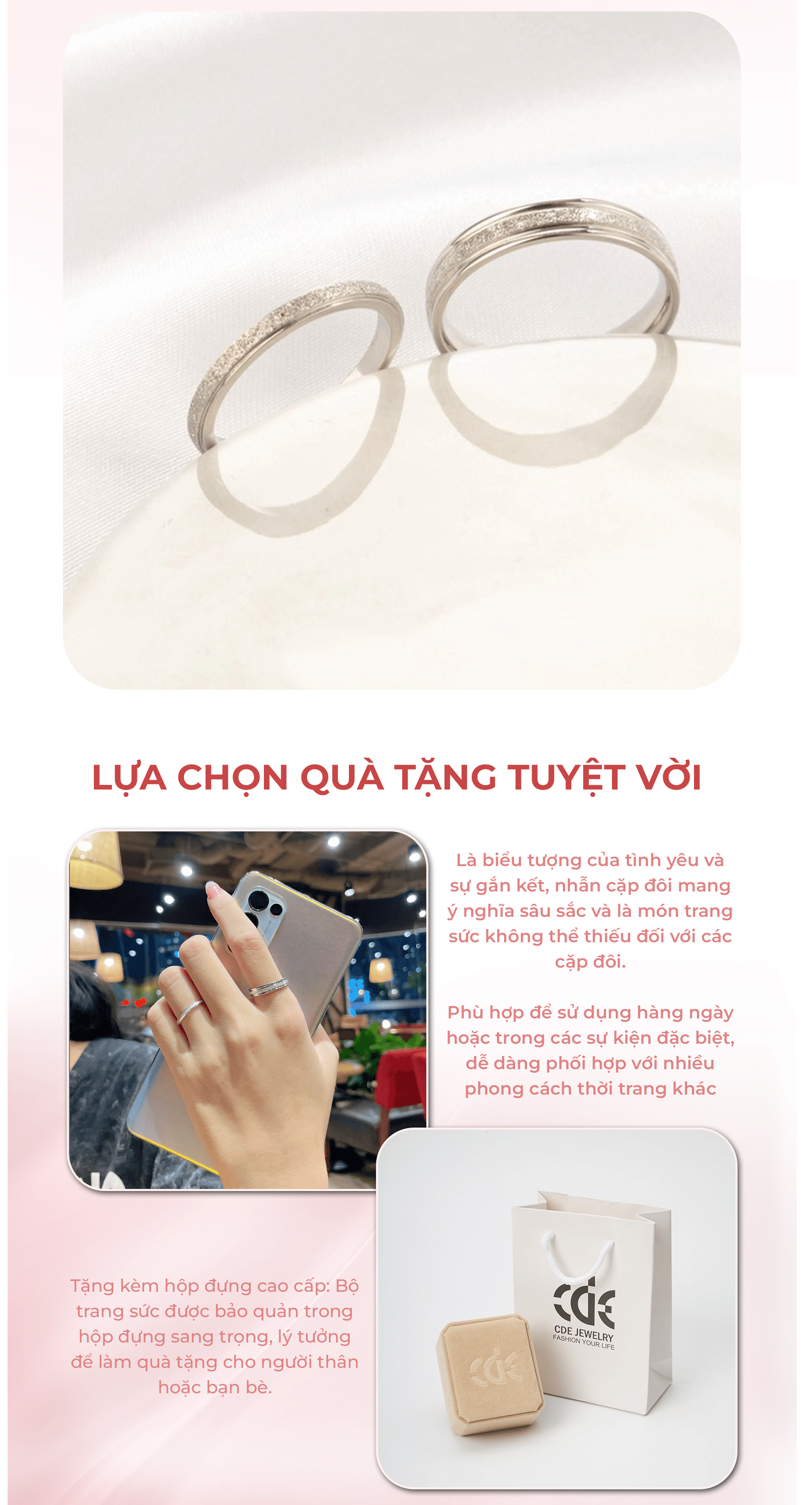 Mô tả Nhẫn cặp đôi CDE Milgrain Silver Ring CDE8003SV & CDE8004SV - 4