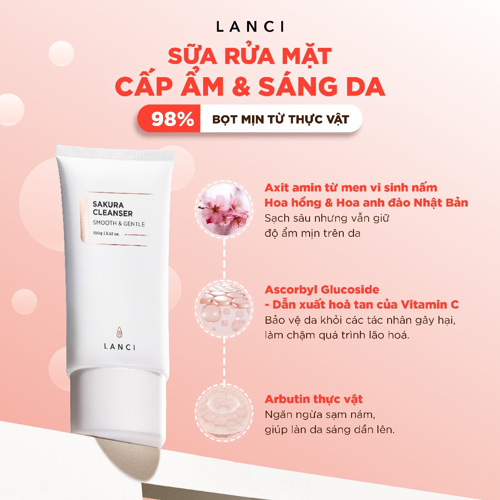 Mô tả Sữa rửa mặt dịu nhẹ LANCI làm sạch sâu loại bỏ bụi bẩn, giúp sáng da 100ml - 1