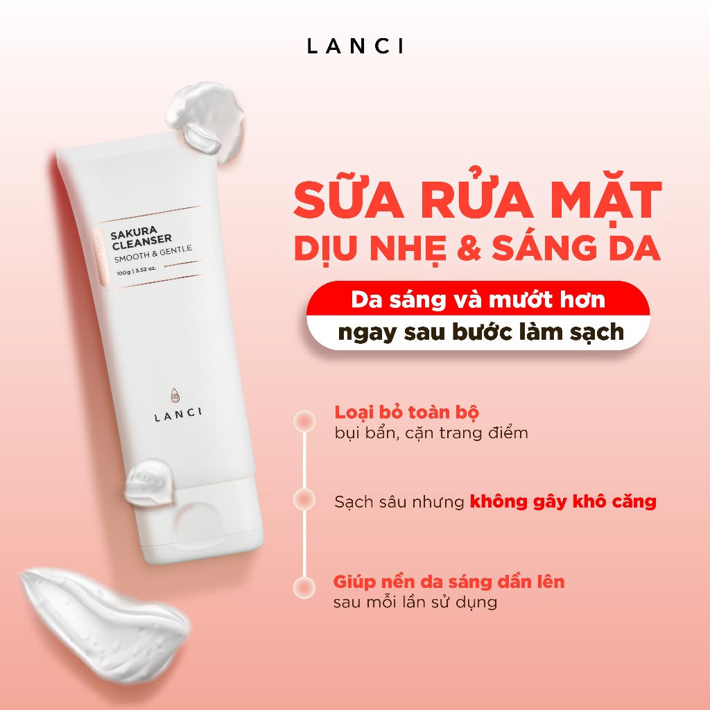Mô tả Sữa rửa mặt dịu nhẹ LANCI làm sạch sâu loại bỏ bụi bẩn, giúp sáng da 100ml - 2