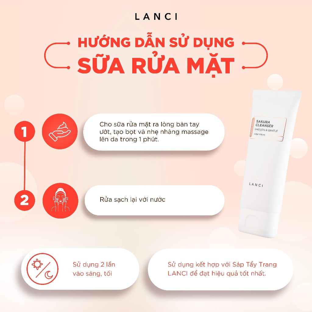 Mô tả Sữa rửa mặt dịu nhẹ LANCI làm sạch sâu loại bỏ bụi bẩn, giúp sáng da 100ml - 3
