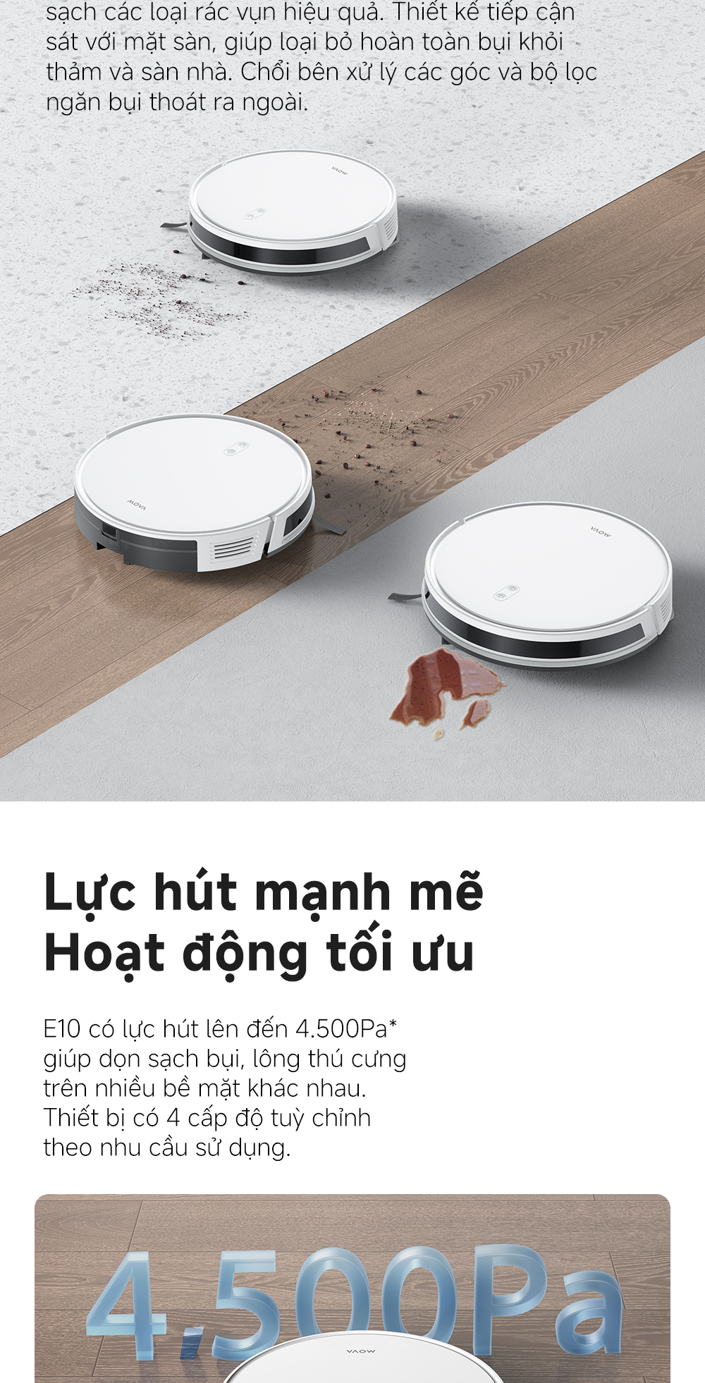 Mô tả Robot hút bụi lau nhà tự làm sạch đa năng Mova E10 | Lực hút 4500Pa - Hàng chính hãng - Bảo hành 12 tháng - 2