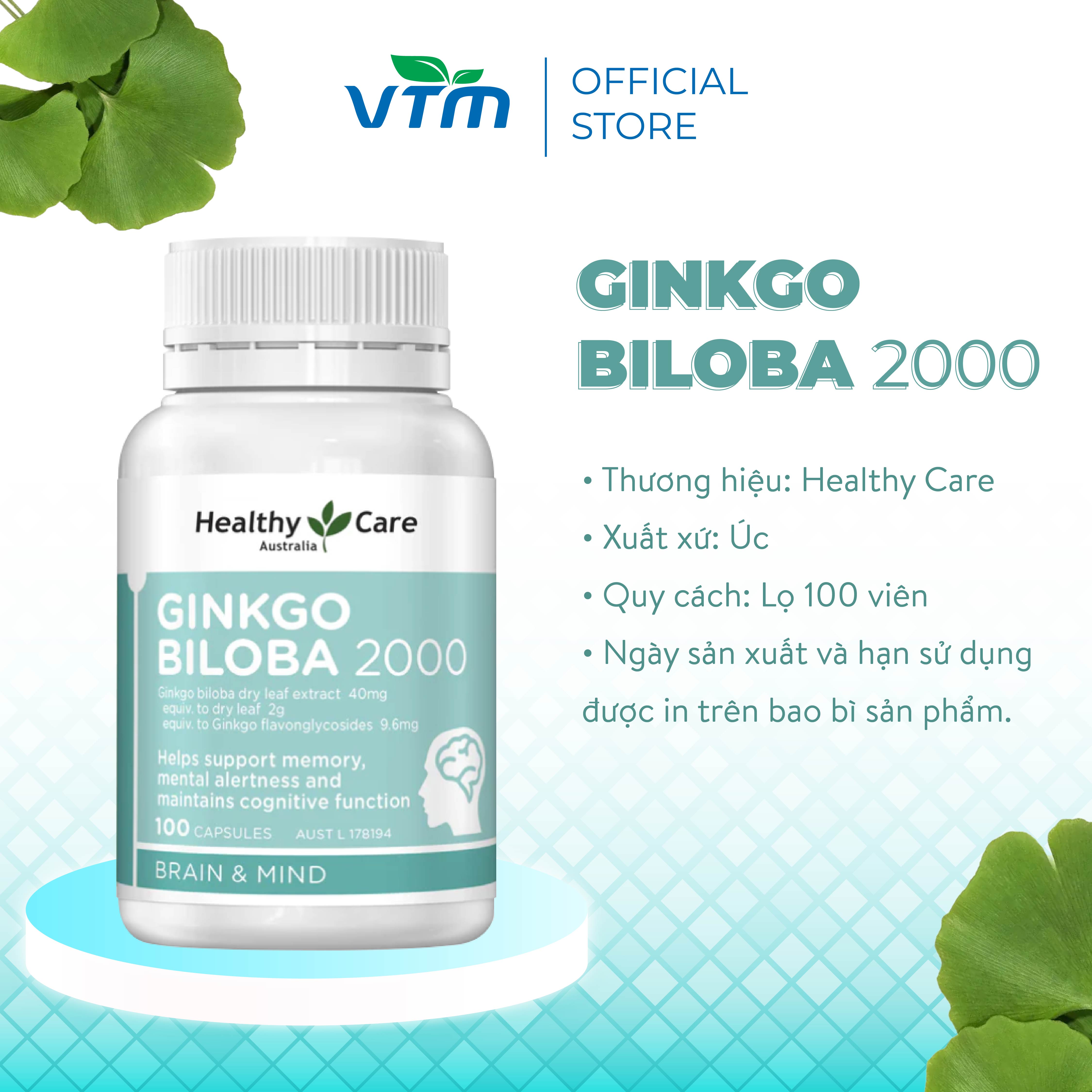 Mô tả Viên uống bổ não Healthy Care Ginkgo Biloba tăng cường trí nhớ, giảm đau đầu, lưu thông máu não - 1