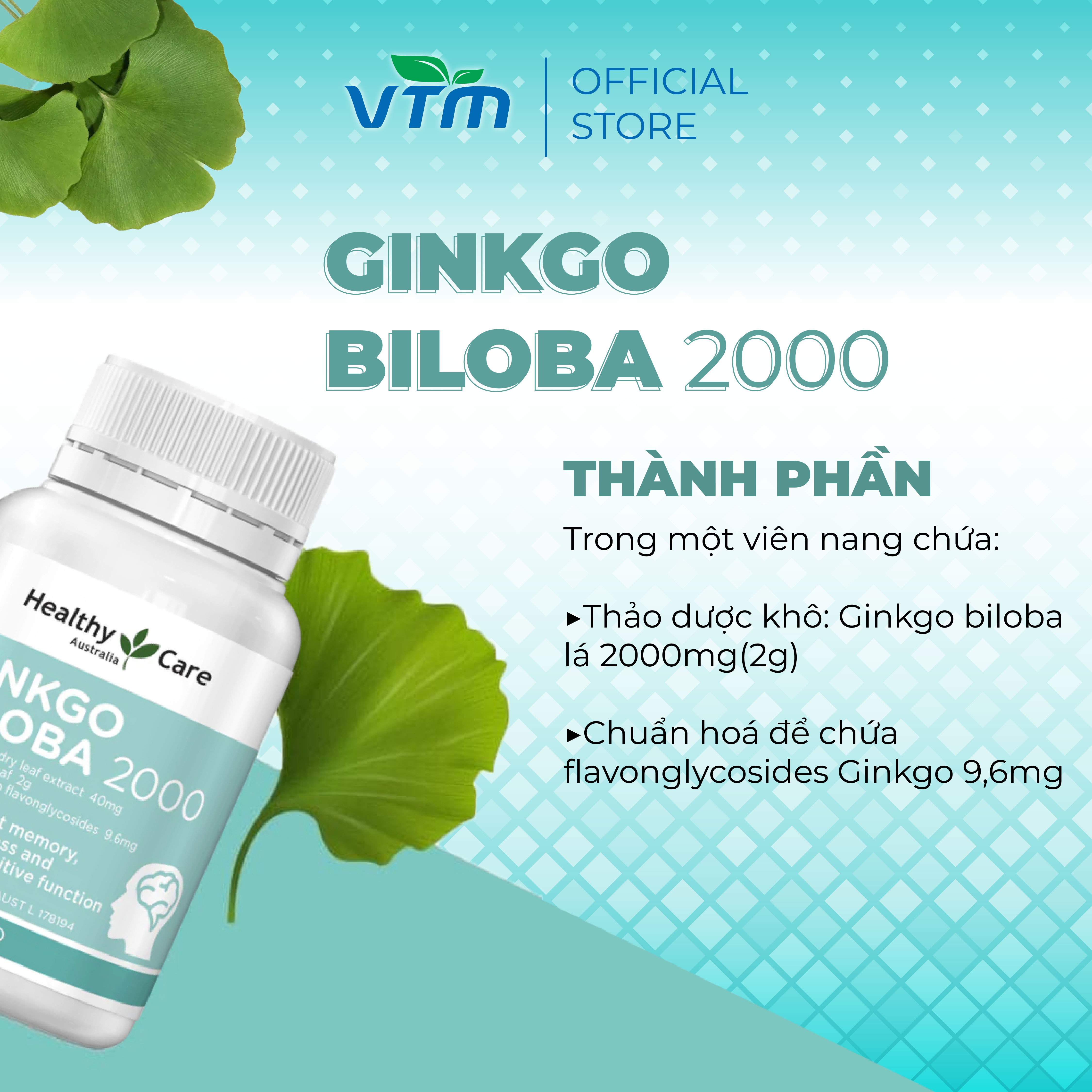 Mô tả Viên uống bổ não Healthy Care Ginkgo Biloba tăng cường trí nhớ, giảm đau đầu, lưu thông máu não - 2
