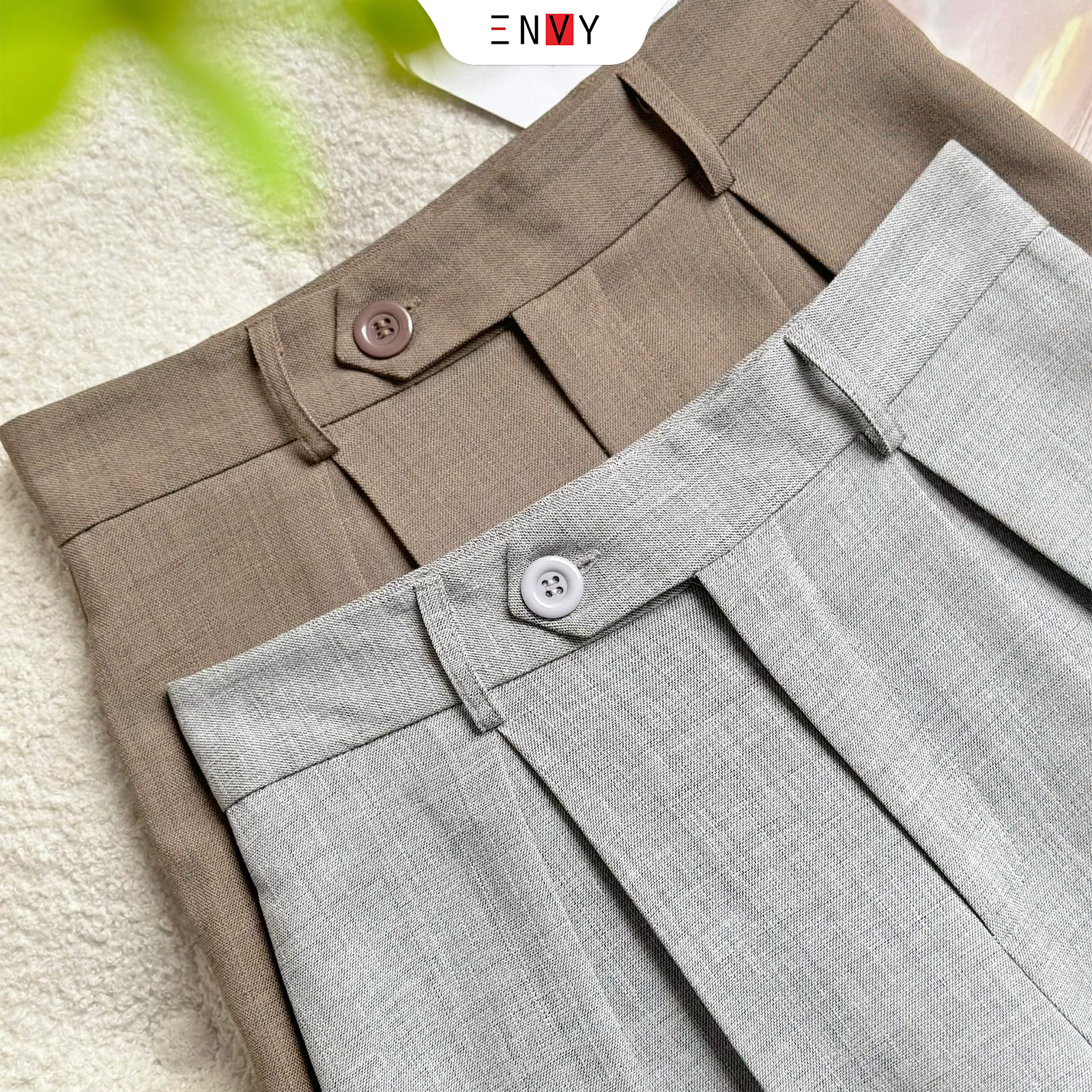 Mô tả Quần Ống Rộng Xếp Ly Lưng Cao ENVY QK52 - 1